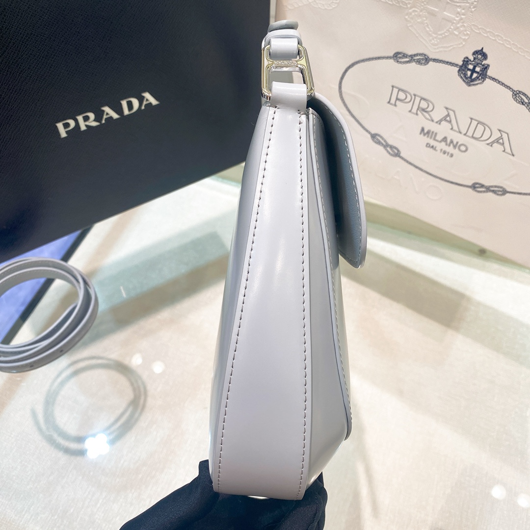 Prada Cleo Brushed Leather Shoulder Bag In Grey(24-19-6cm)   1BD303 - FashionPlug