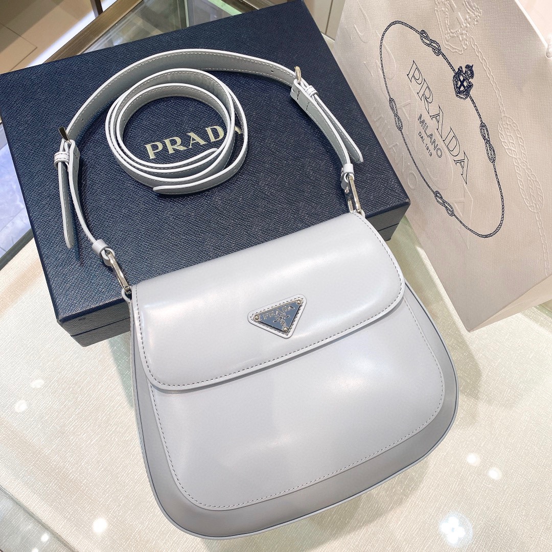 Prada Cleo Brushed Leather Shoulder Bag In Grey(24-19-6cm)   1BD303 - FashionPlug
