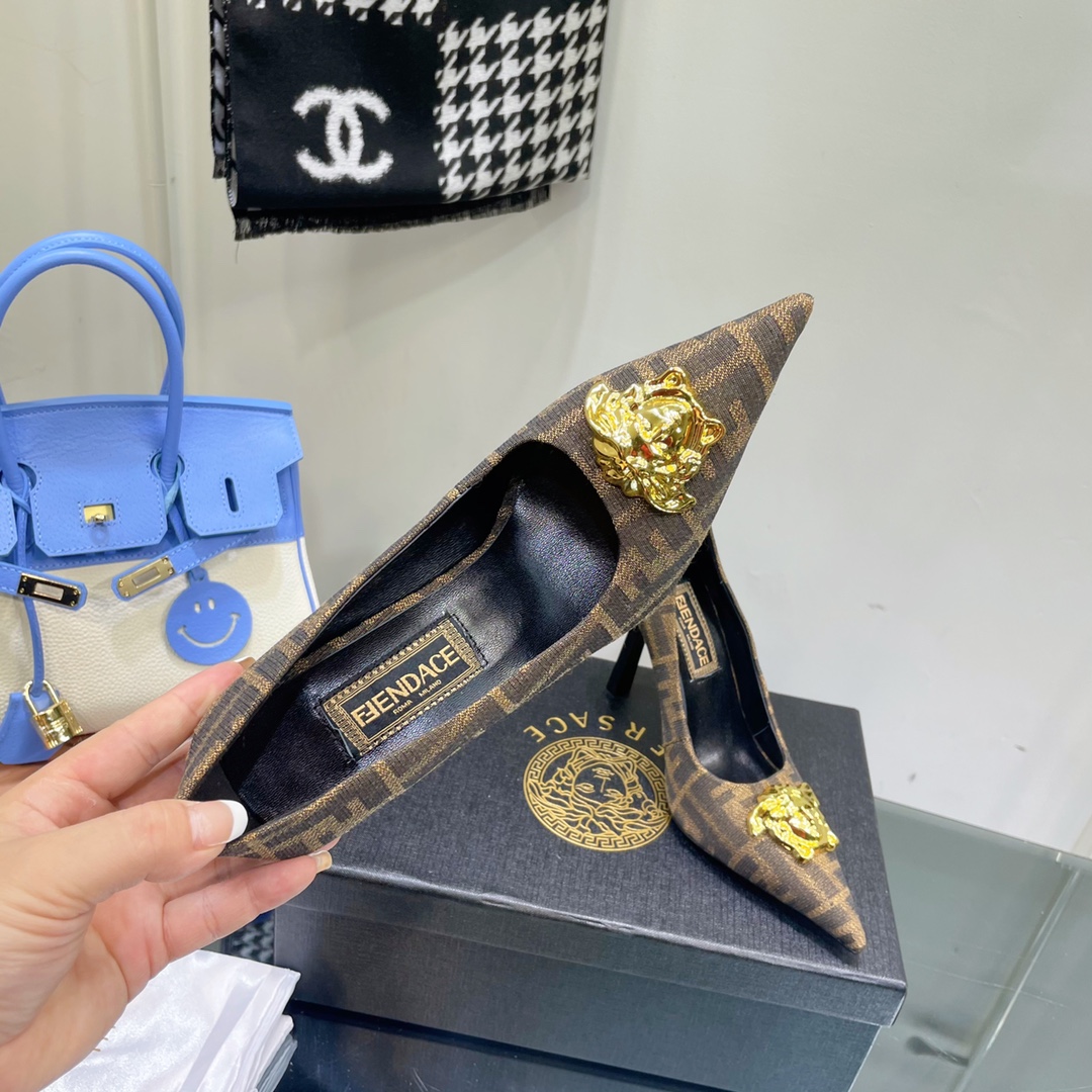 Versace x Fendi Fendace FF Jacquard Pumps - FashionPlug