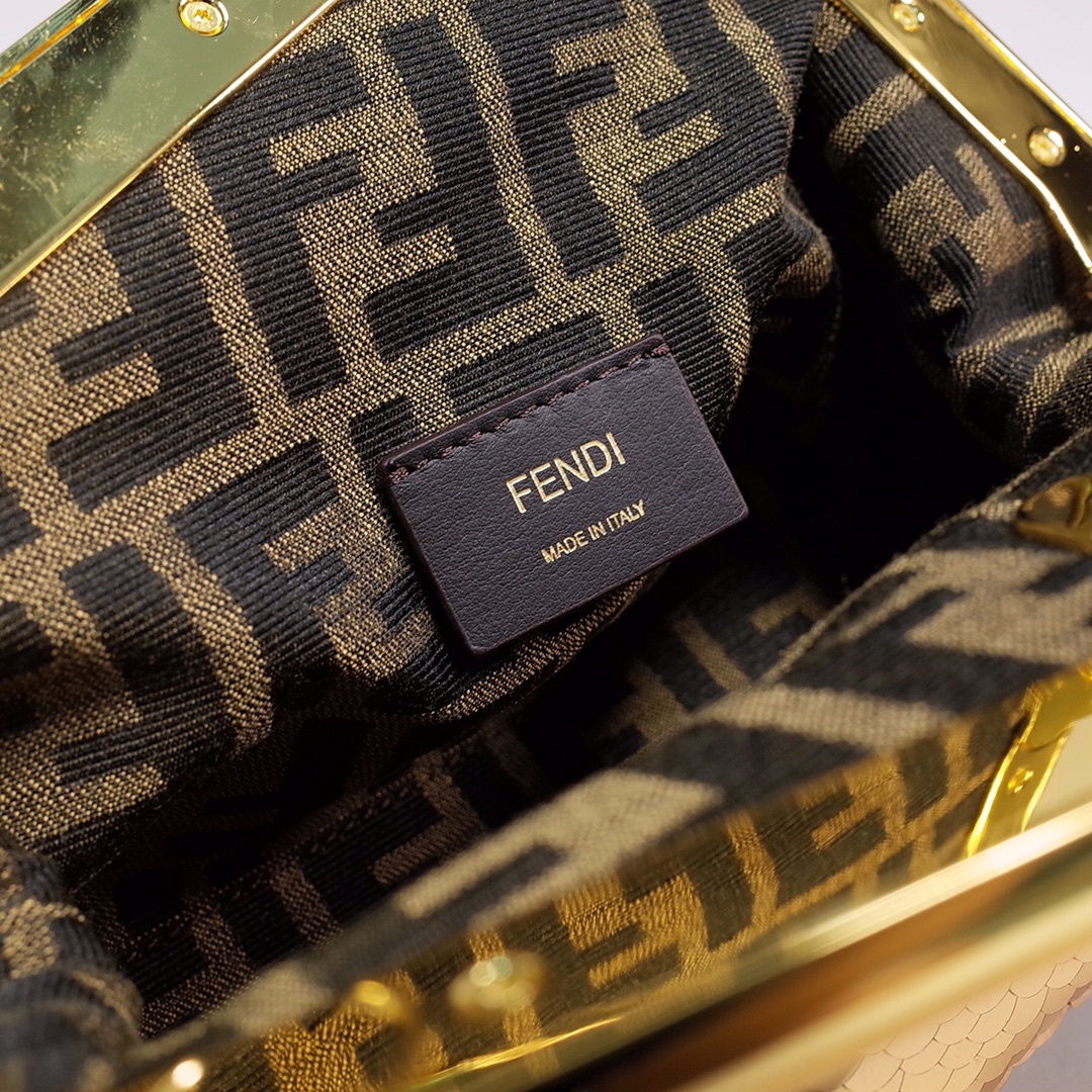 Fendi Gold-Coloured Leather And Sequinned Bag   (26-18-9.5cm)   8BP129  - FashionPlug