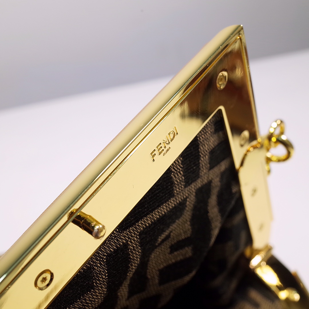 Fendi Gold-Coloured Leather And Sequinned Bag   (26-18-9.5cm)   8BP129  - FashionPlug
