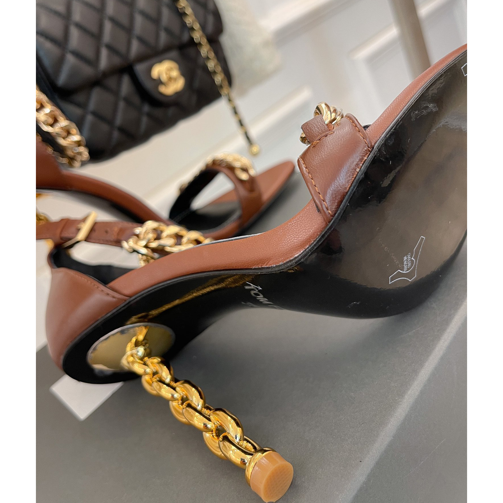Tom Ford Chain-Trimmed Leather Sandals With Heel Height Of 10.5cm - FashionPlug