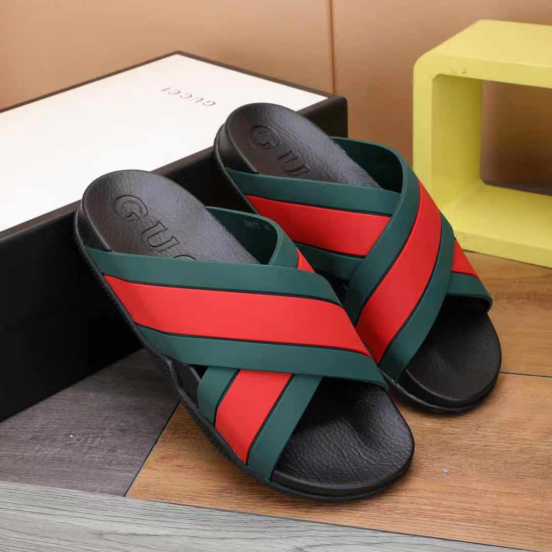 Gucci  Slide Sandals With Web - FashionPlug