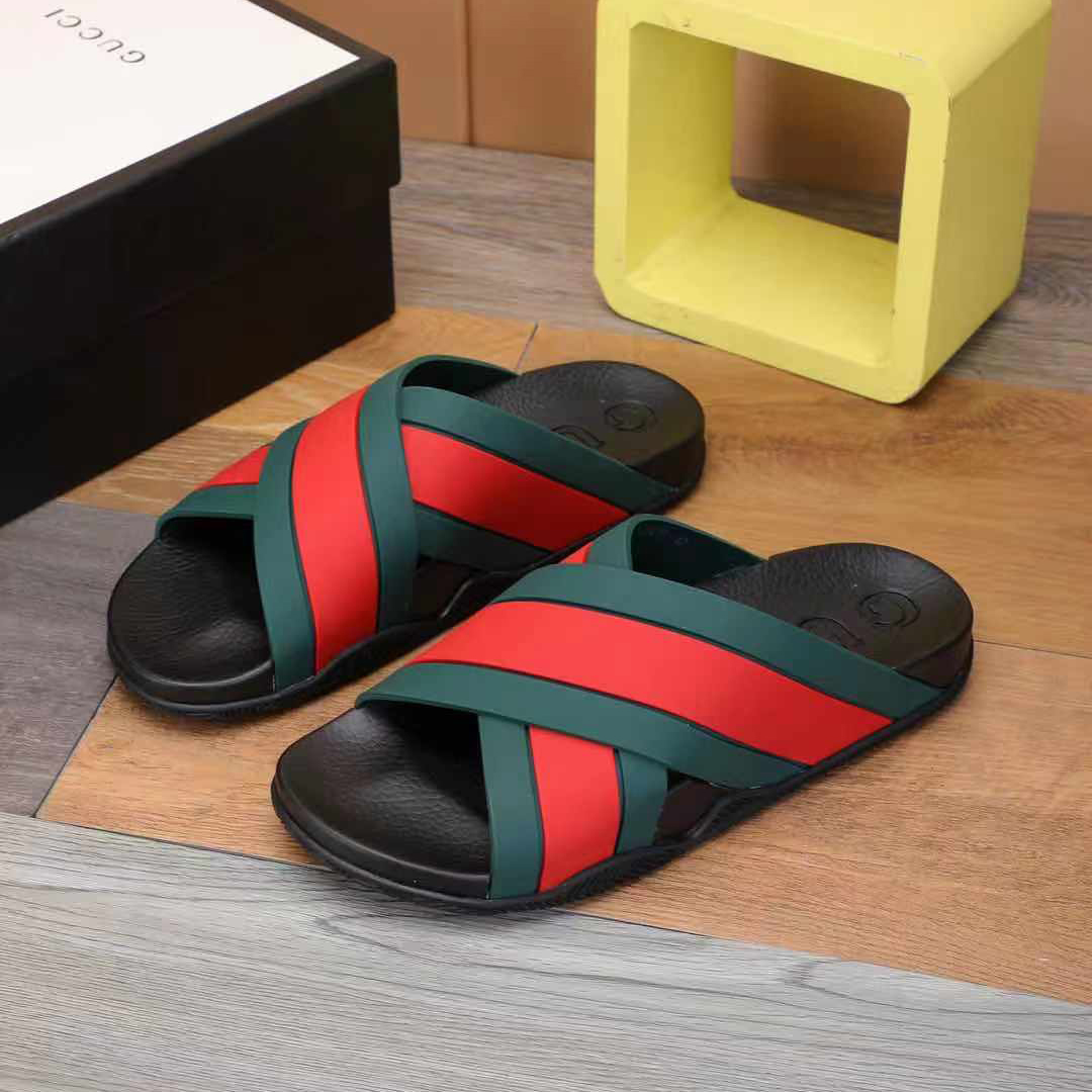 Gucci  Slide Sandals With Web - FashionPlug