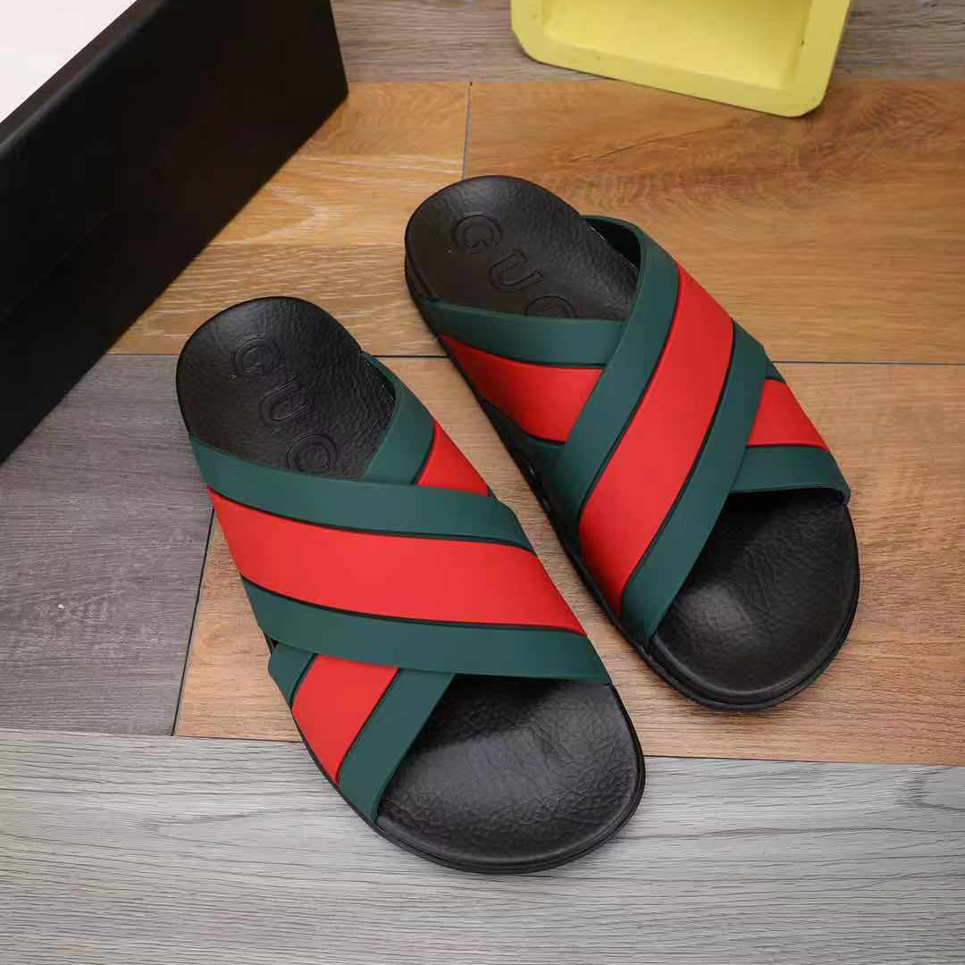 Gucci  Slide Sandals With Web - FashionPlug