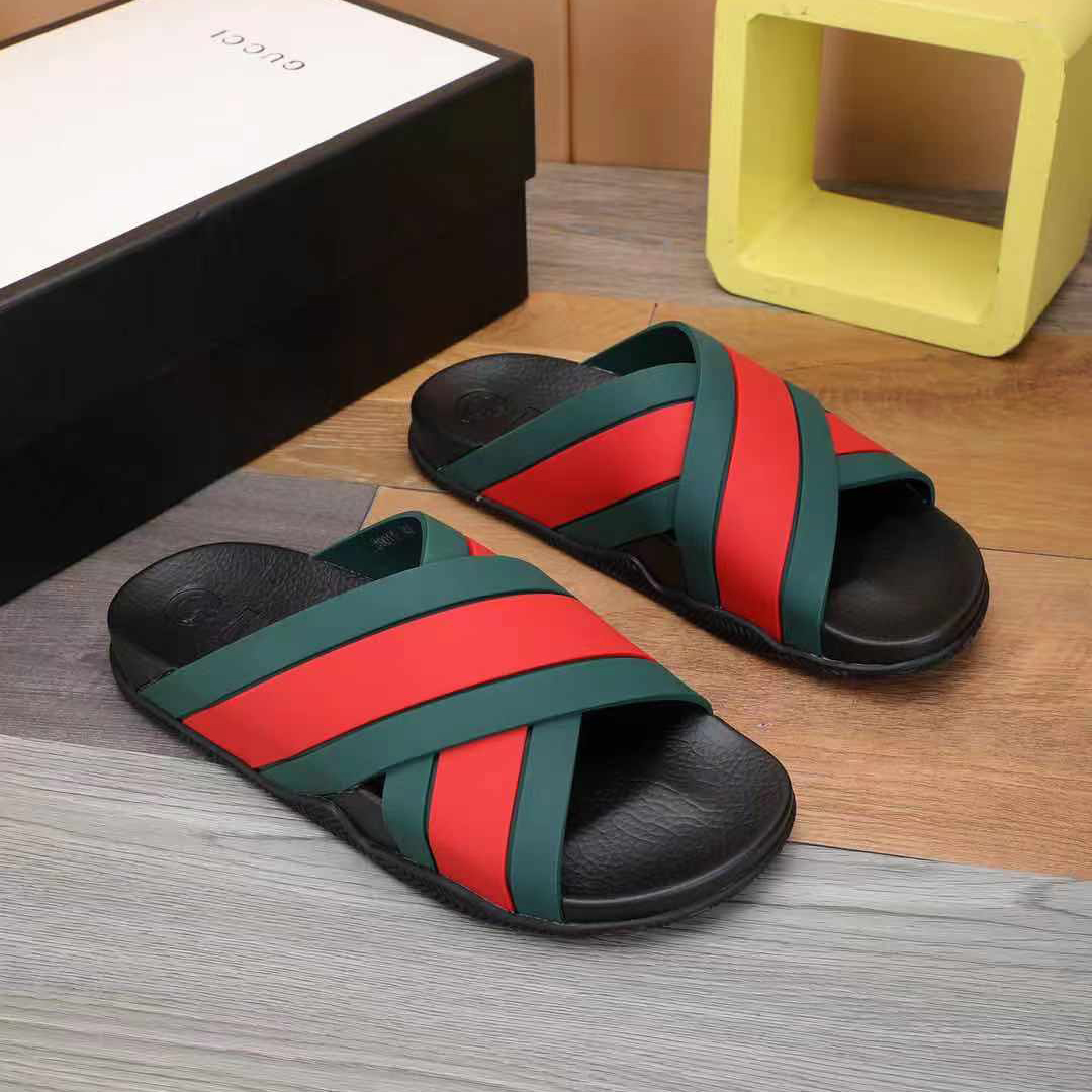 Gucci  Slide Sandals With Web - FashionPlug