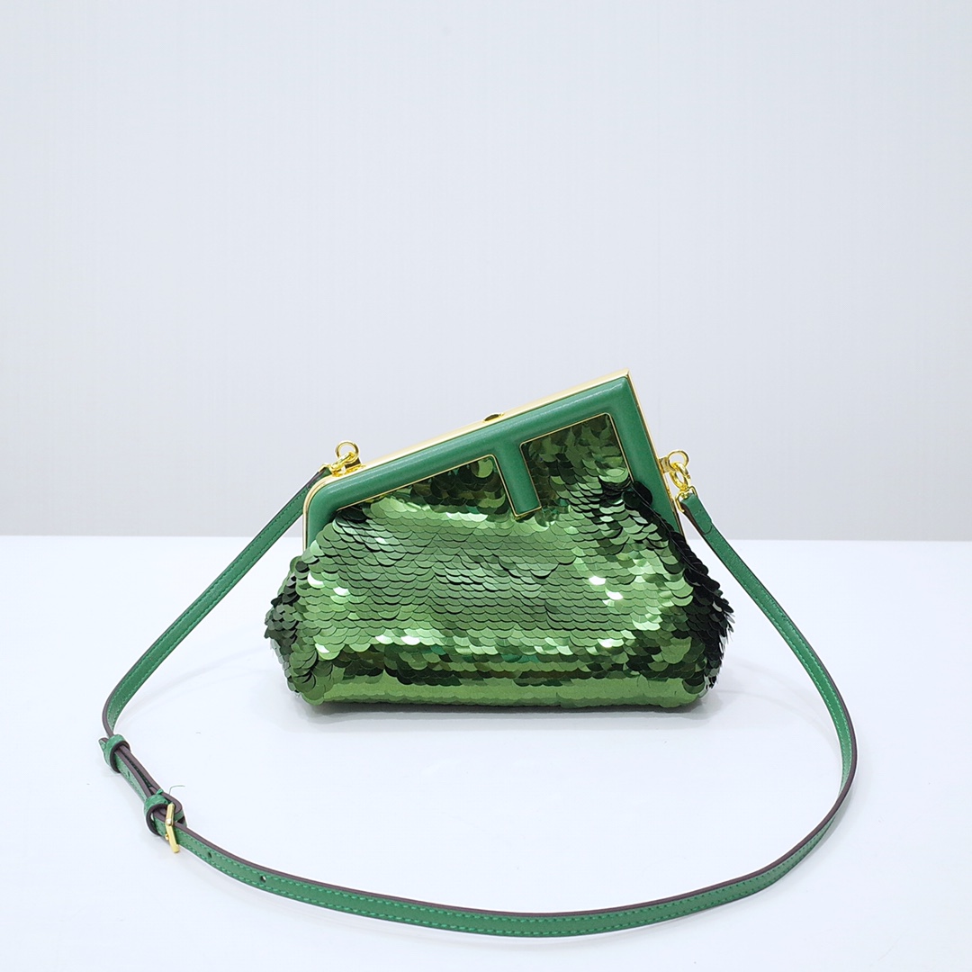 Fendi Gold-Coloured Leather And Sequinned Bag   (26-18-9.5cm)   8BP129  - FashionPlug