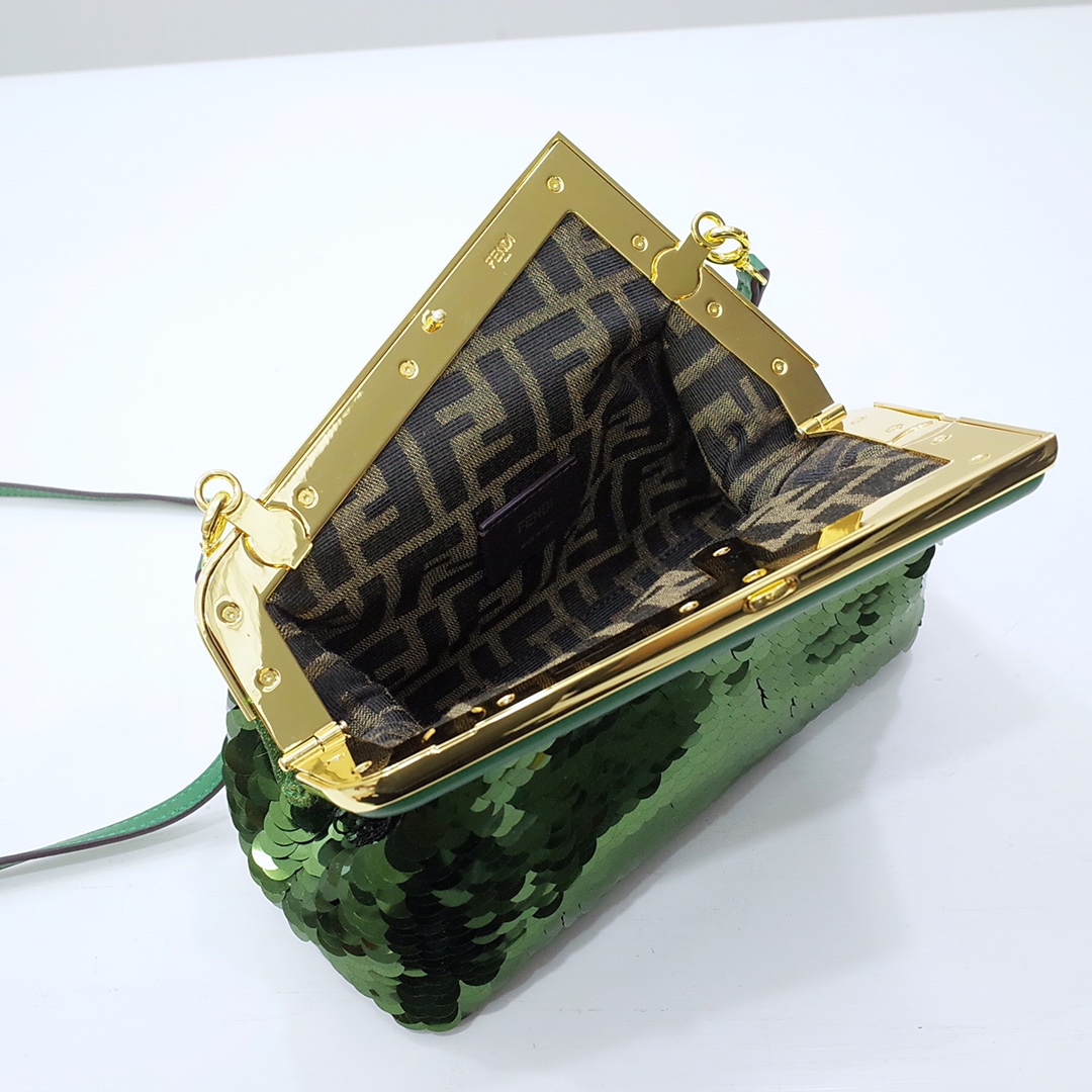 Fendi Gold-Coloured Leather And Sequinned Bag   (26-18-9.5cm)   8BP129  - FashionPlug