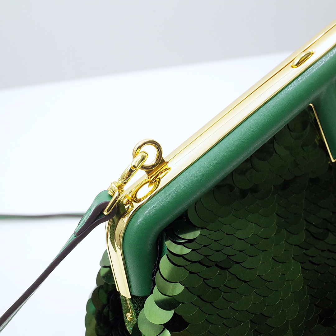 Fendi Gold-Coloured Leather And Sequinned Bag   (26-18-9.5cm)   8BP129  - FashionPlug
