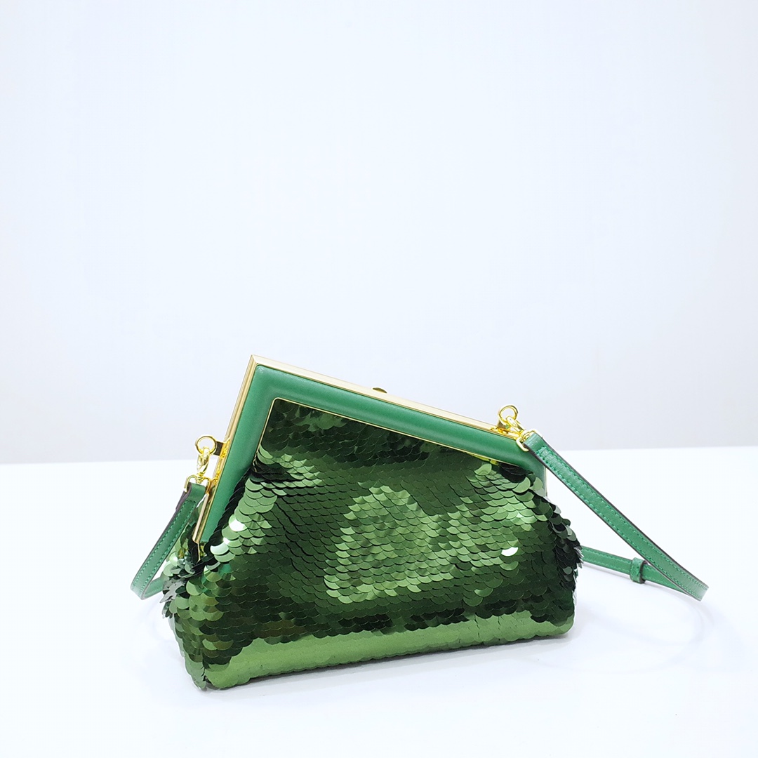 Fendi Gold-Coloured Leather And Sequinned Bag   (26-18-9.5cm)   8BP129  - FashionPlug