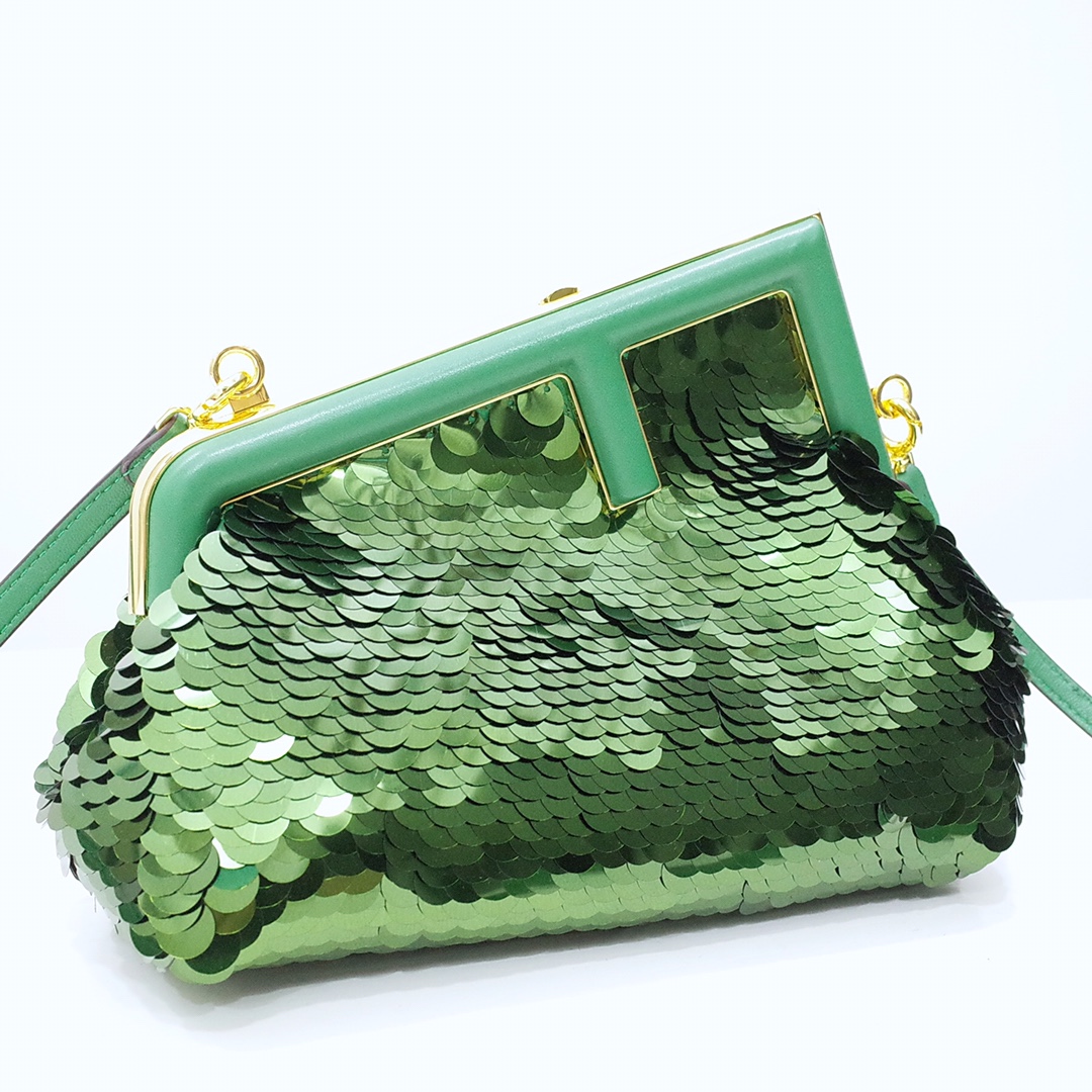 Fendi Gold-Coloured Leather And Sequinned Bag   (26-18-9.5cm)   8BP129  - FashionPlug