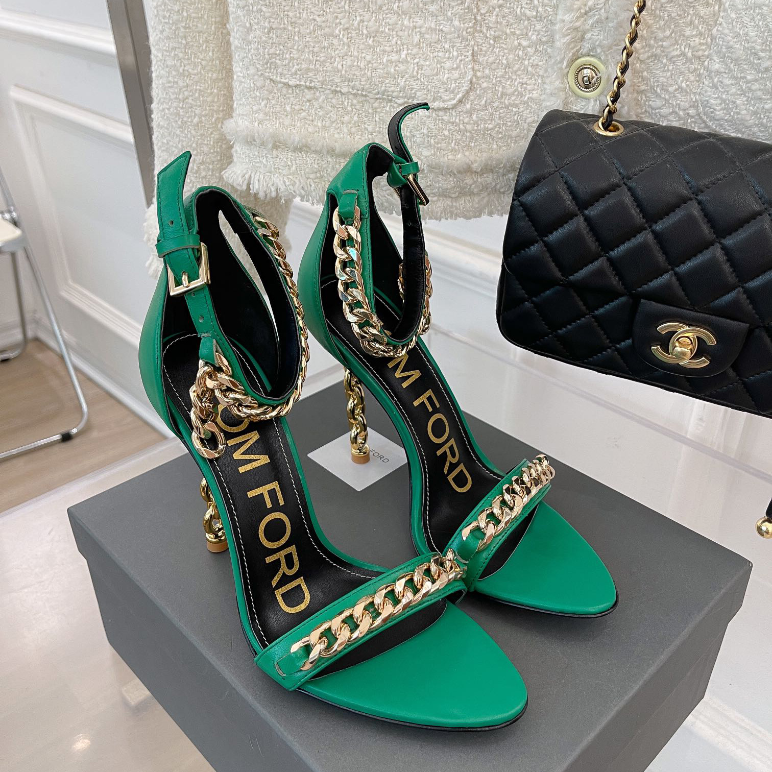 Tom Ford Chain-Trimmed Leather Sandals With Heel Height Of 10.5cm - FashionPlug