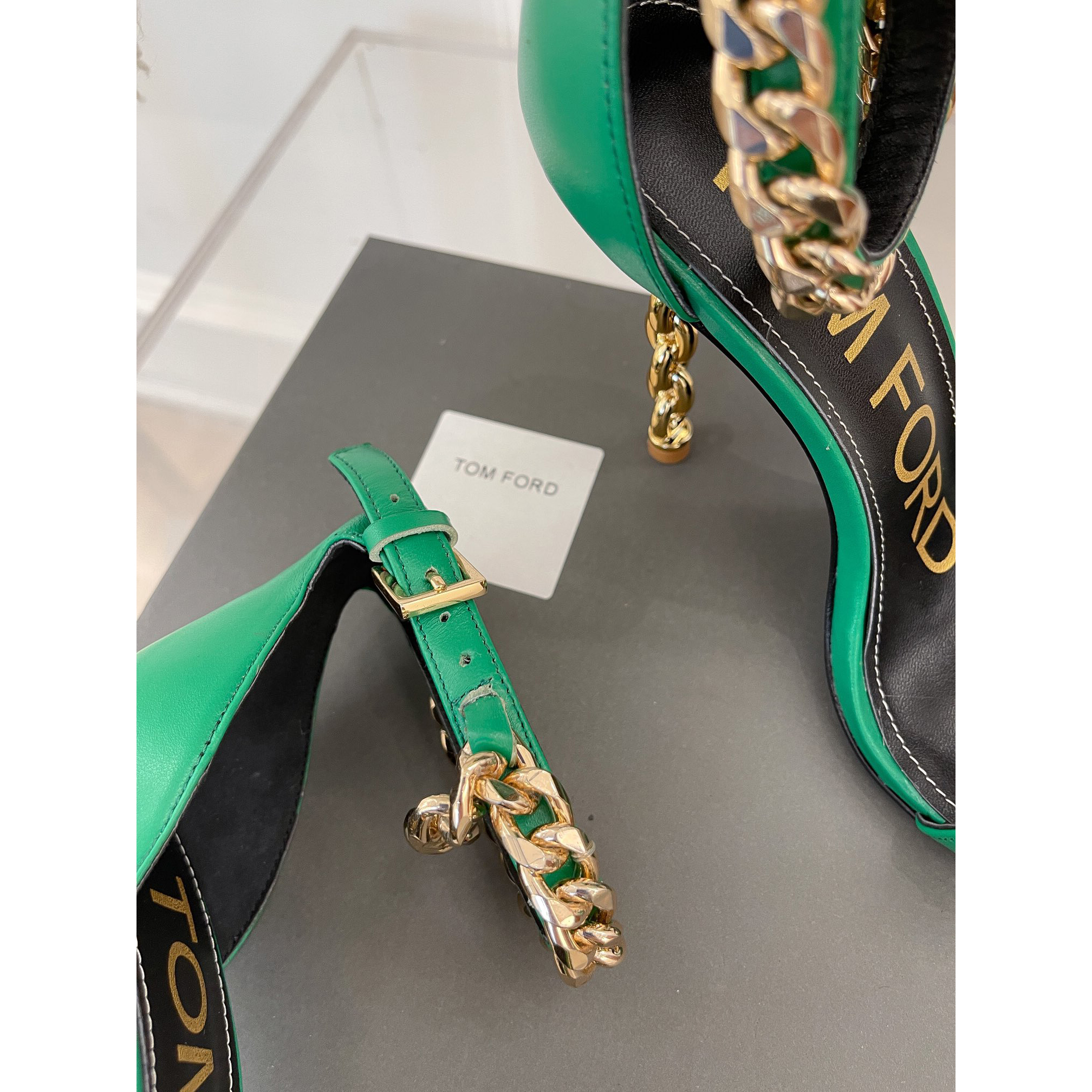 Tom Ford Chain-Trimmed Leather Sandals With Heel Height Of 10.5cm - FashionPlug
