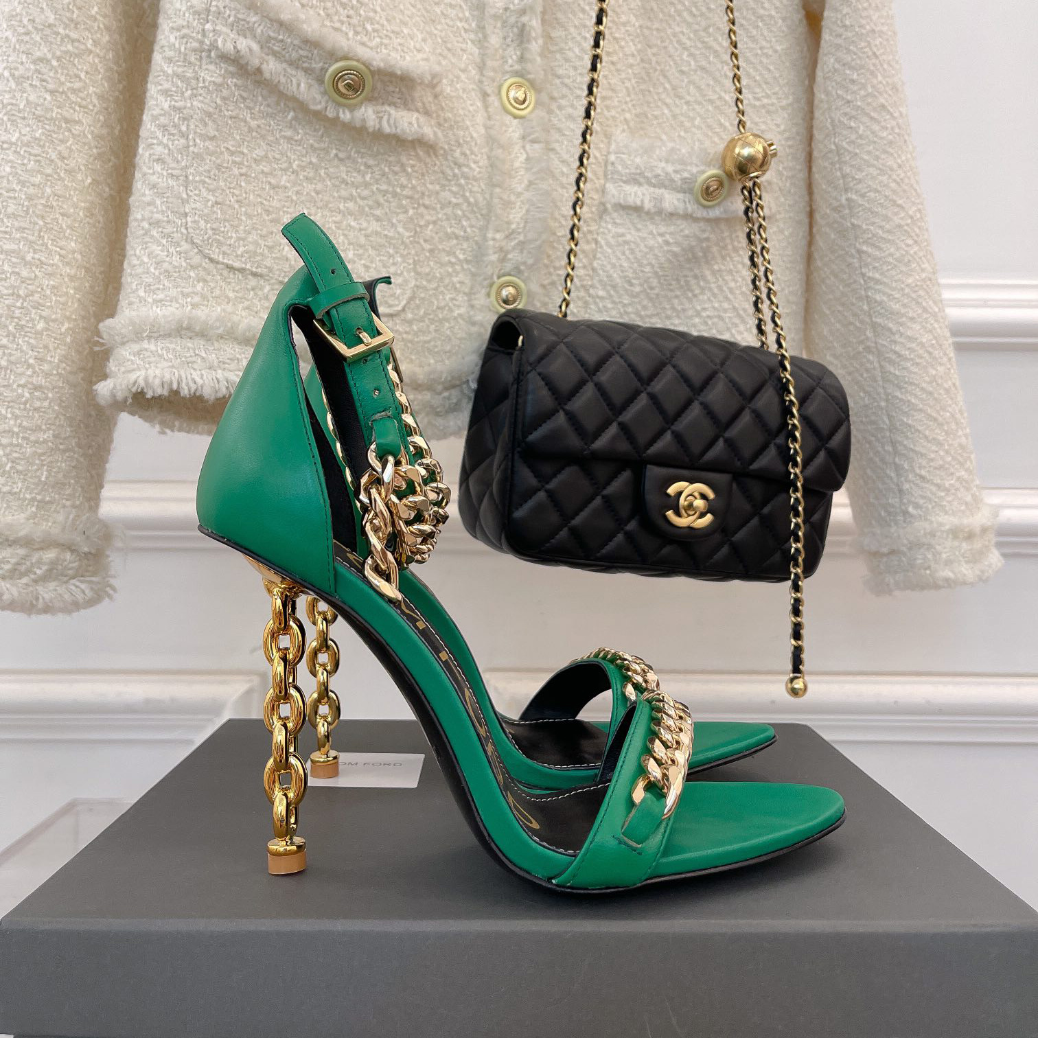 Tom Ford Chain-Trimmed Leather Sandals With Heel Height Of 10.5cm - FashionPlug