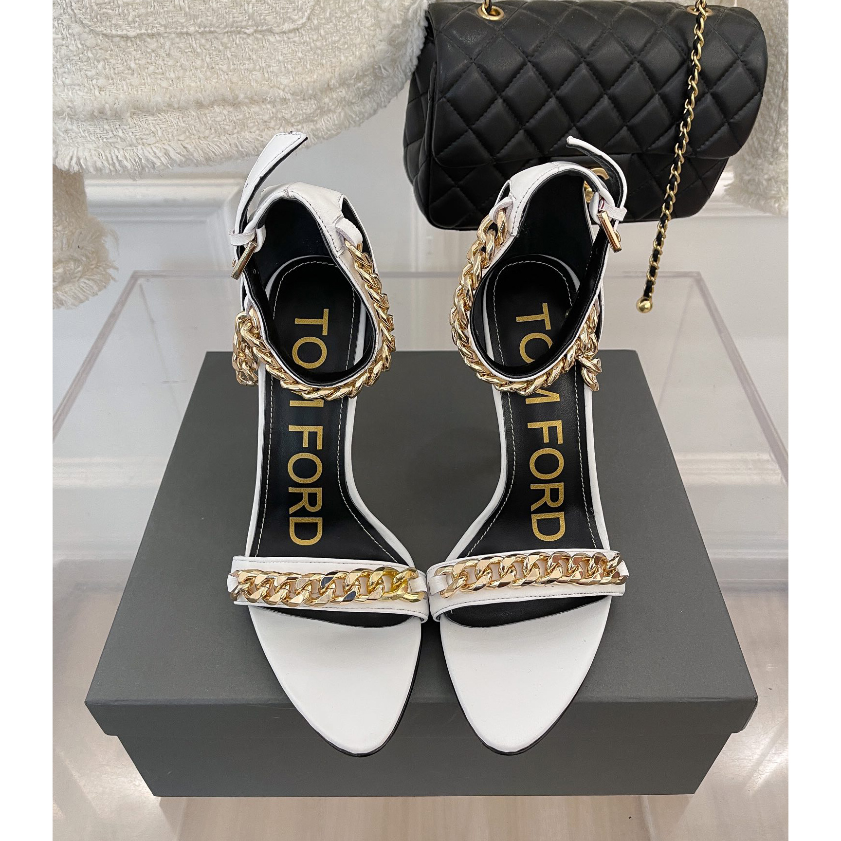 Tom Ford Chain-Trimmed Leather Sandals With Heel Height Of 10.5cm - FashionPlug