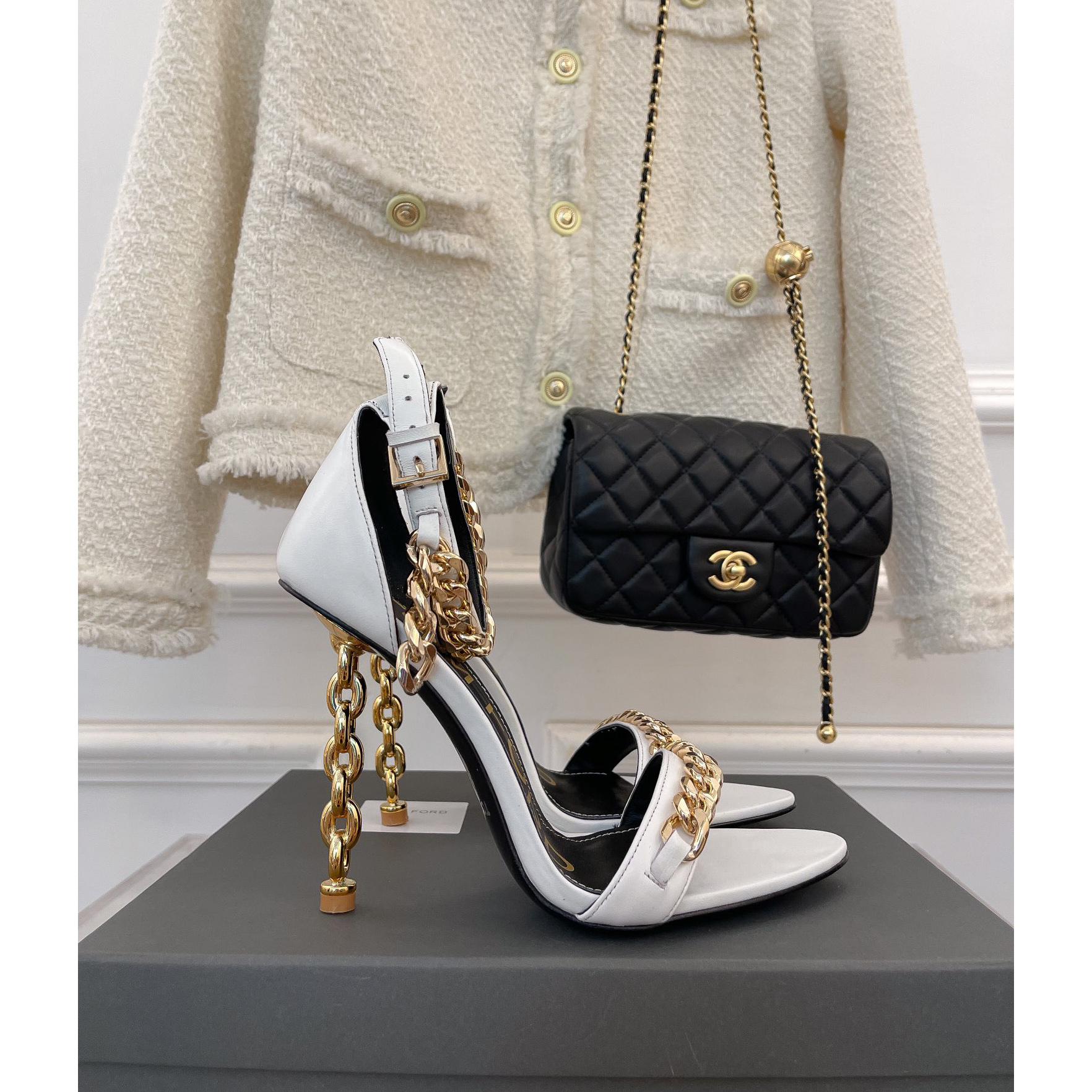 Tom Ford Chain-Trimmed Leather Sandals With Heel Height Of 10.5cm - FashionPlug