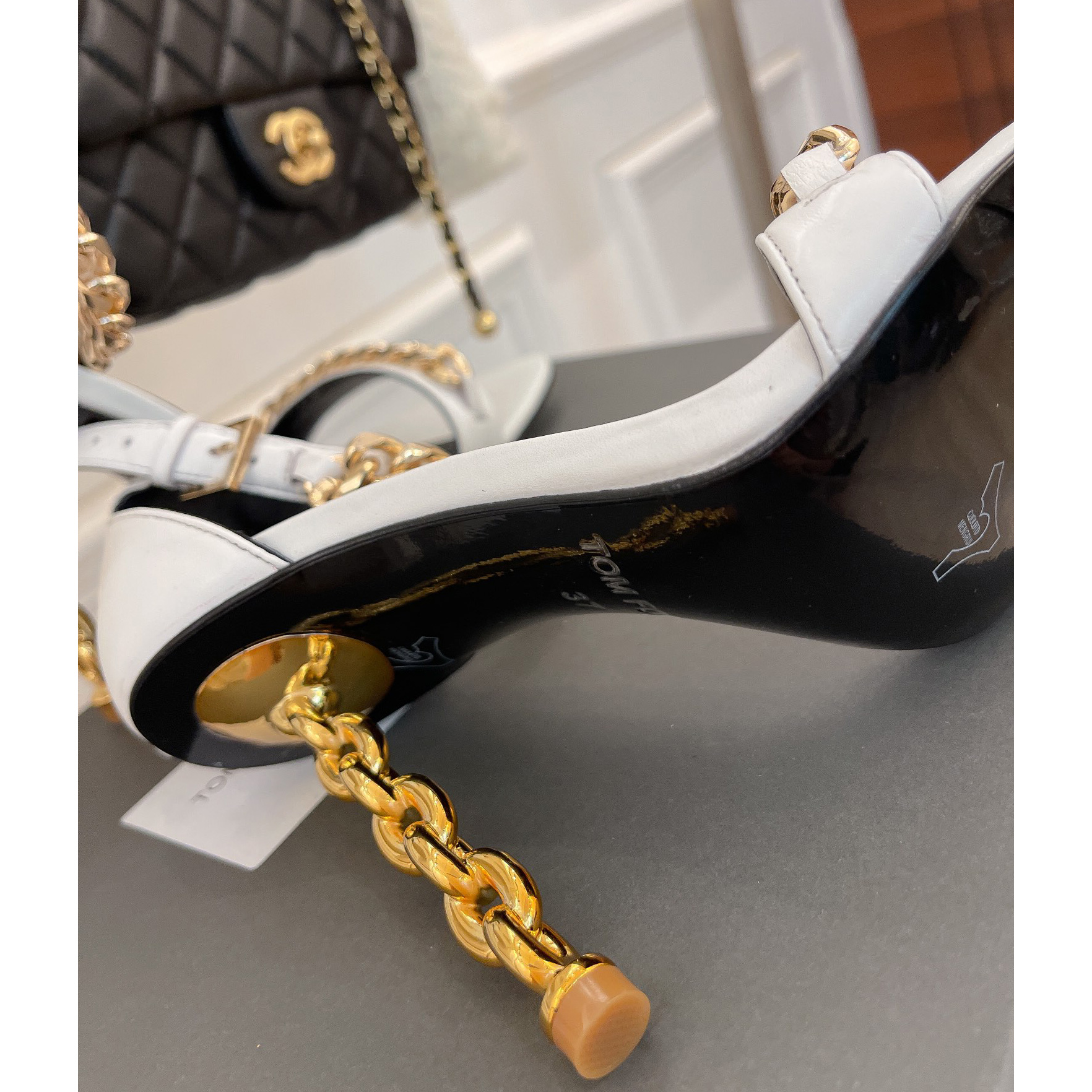 Tom Ford Chain-Trimmed Leather Sandals With Heel Height Of 10.5cm - FashionPlug