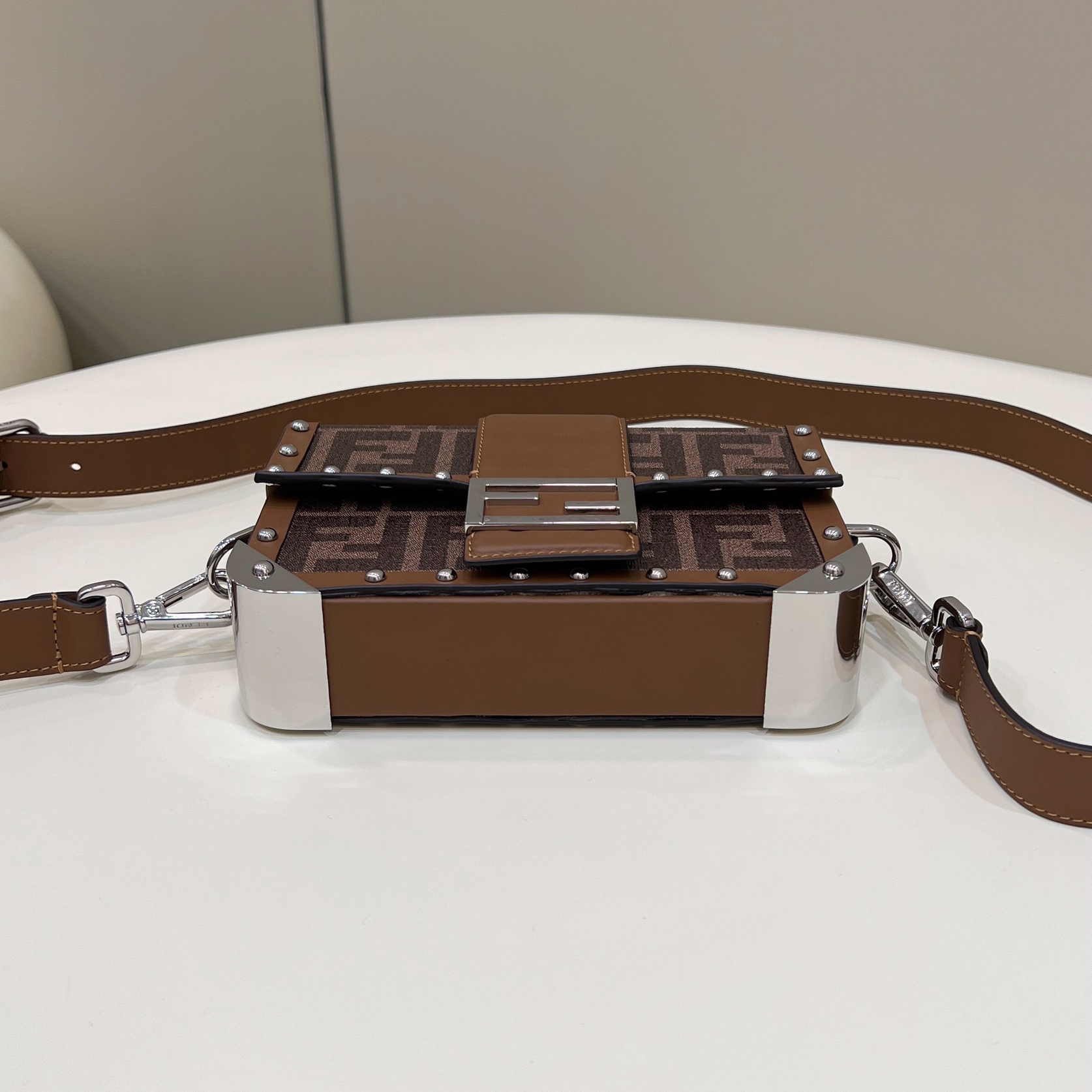 Fendi Baguette Trunk Mini Brown Fabric Bag(18.5-11.5-5cm) - FashionPlug