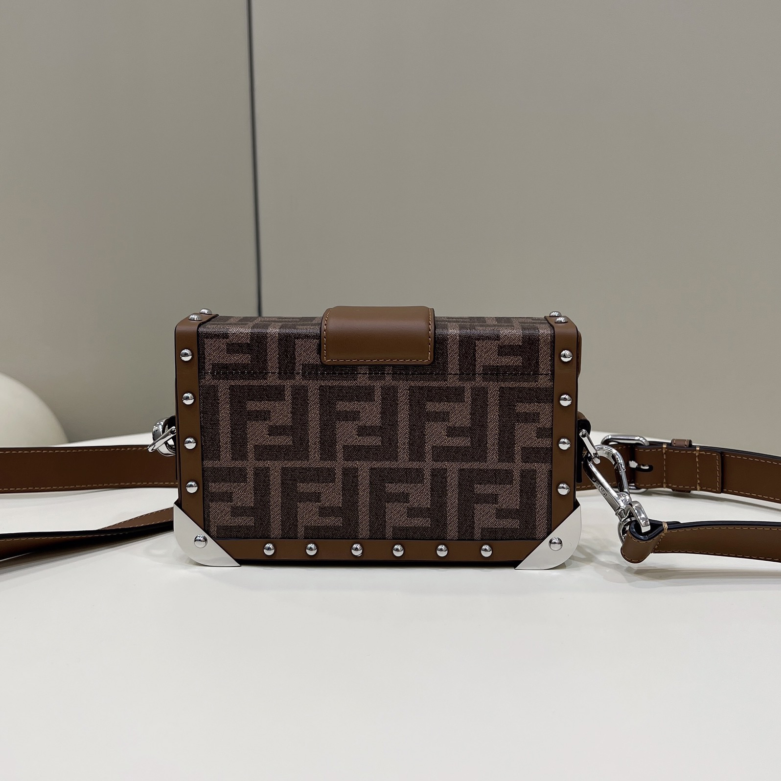 Fendi Baguette Trunk Mini Brown Fabric Bag(18.5-11.5-5cm) - FashionPlug