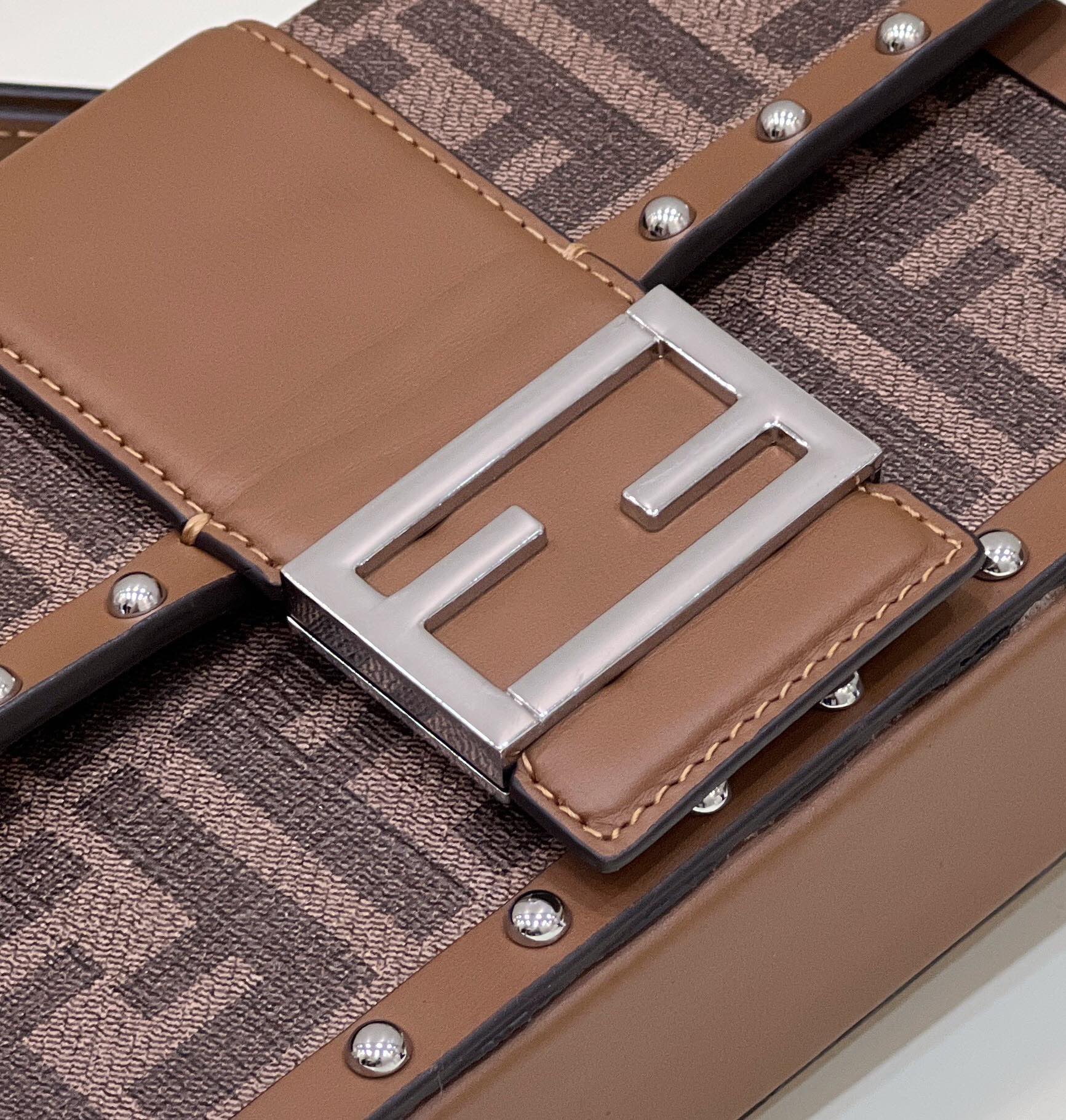Fendi Baguette Trunk Mini Brown Fabric Bag(18.5-11.5-5cm) - FashionPlug
