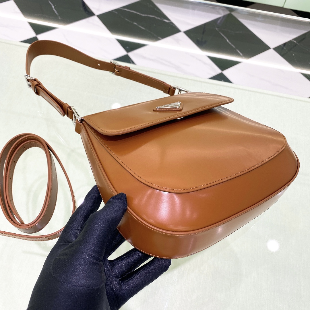 Prada Cleo Brushed Leather Shoulder Bag In Brown(24-19-6cm)   1BD303 - FashionPlug