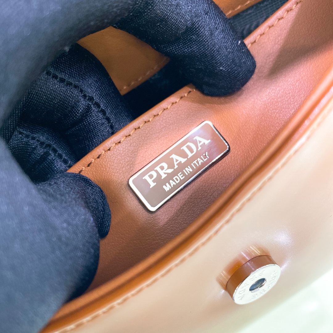 Prada Cleo Brushed Leather Shoulder Bag In Brown(24-19-6cm)   1BD303 - FashionPlug