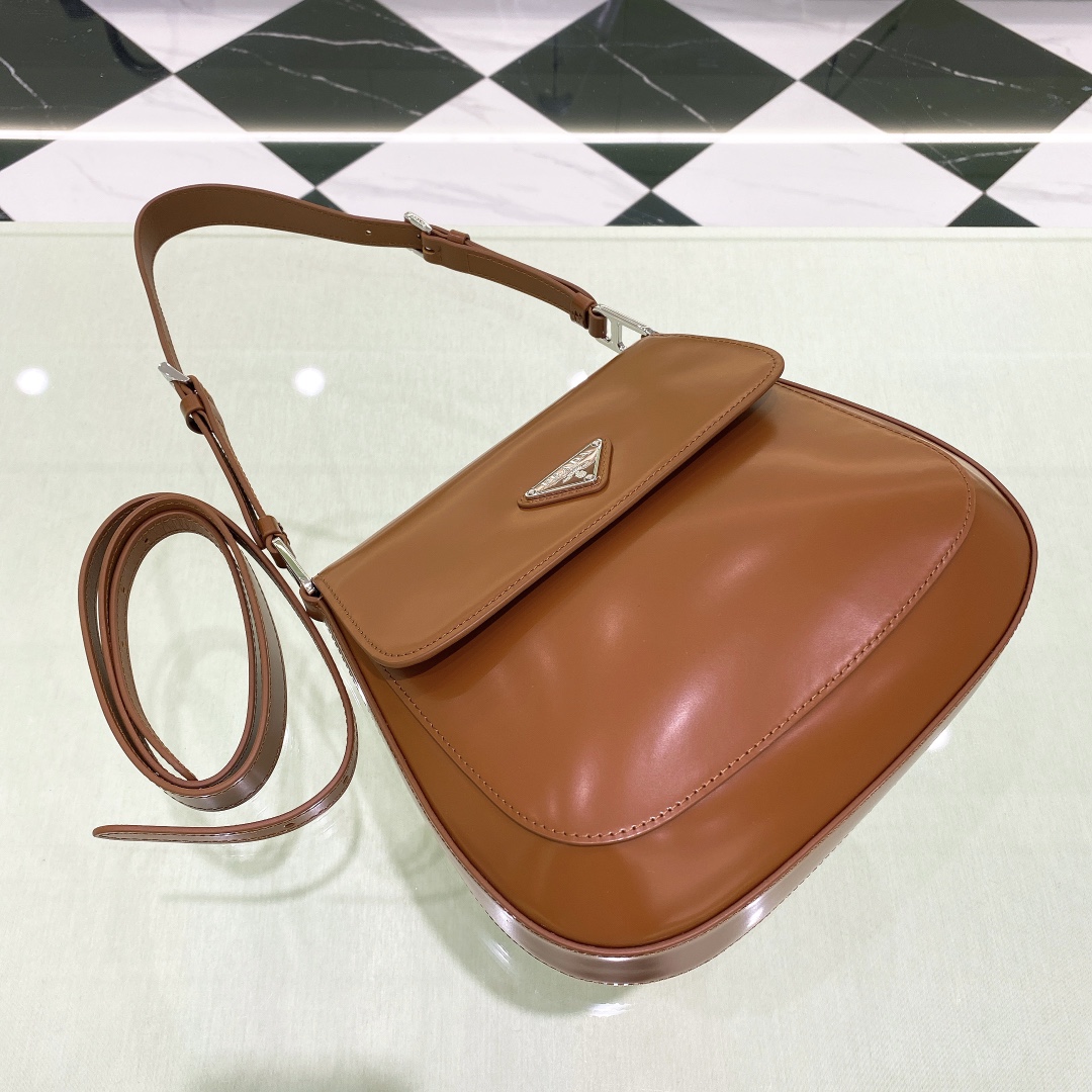 Prada Cleo Brushed Leather Shoulder Bag In Brown(24-19-6cm)   1BD303 - FashionPlug