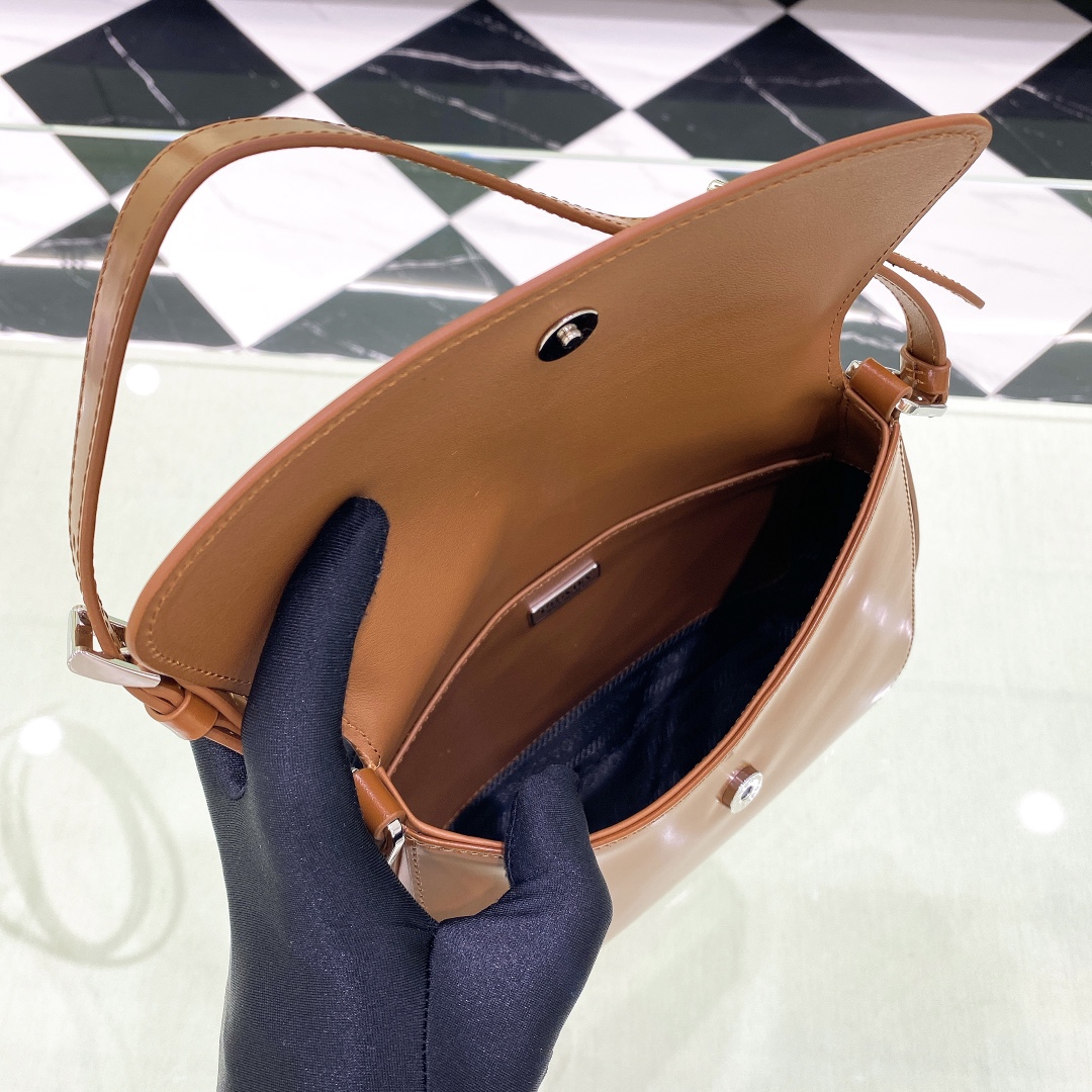 Prada Cleo Brushed Leather Shoulder Bag In Brown(24-19-6cm)   1BD303 - FashionPlug