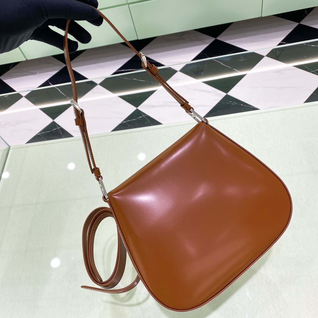 Prada Cleo Brushed Leather Shoulder Bag In Brown(24-19-6cm)   1BD303 - FashionPlug