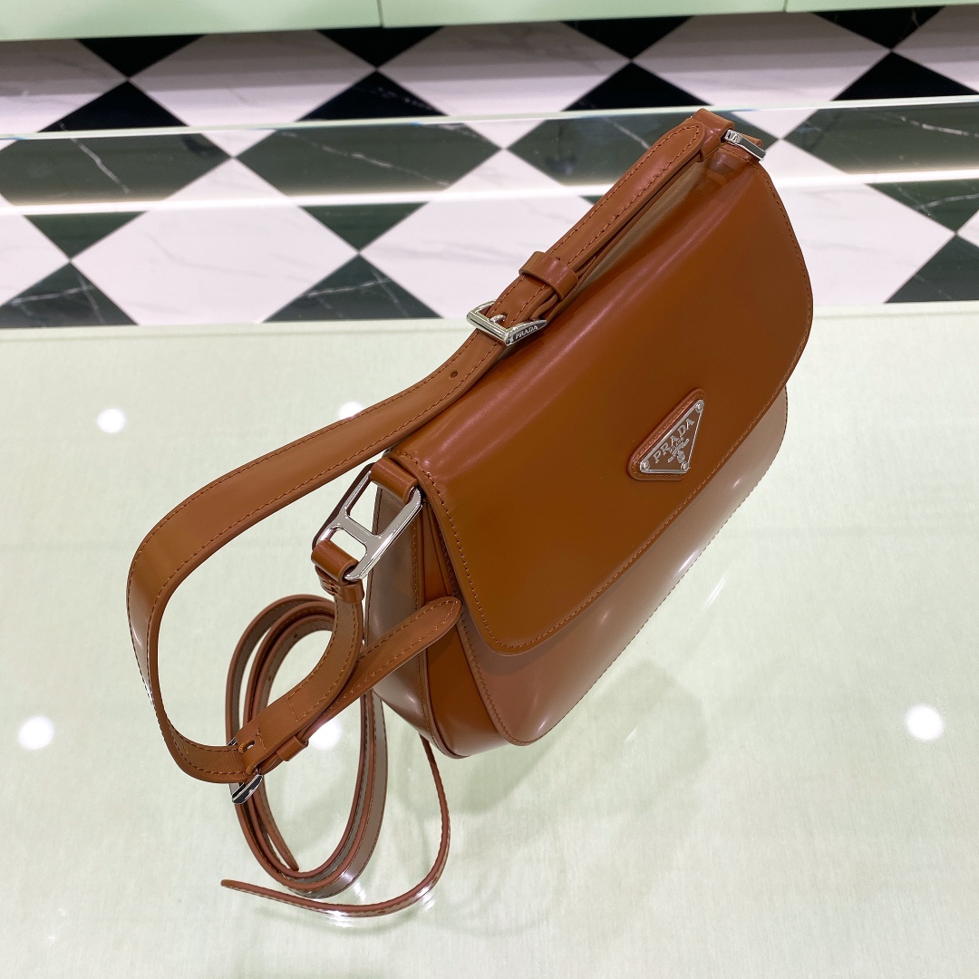 Prada Cleo Brushed Leather Shoulder Bag In Brown(24-19-6cm)   1BD303 - FashionPlug