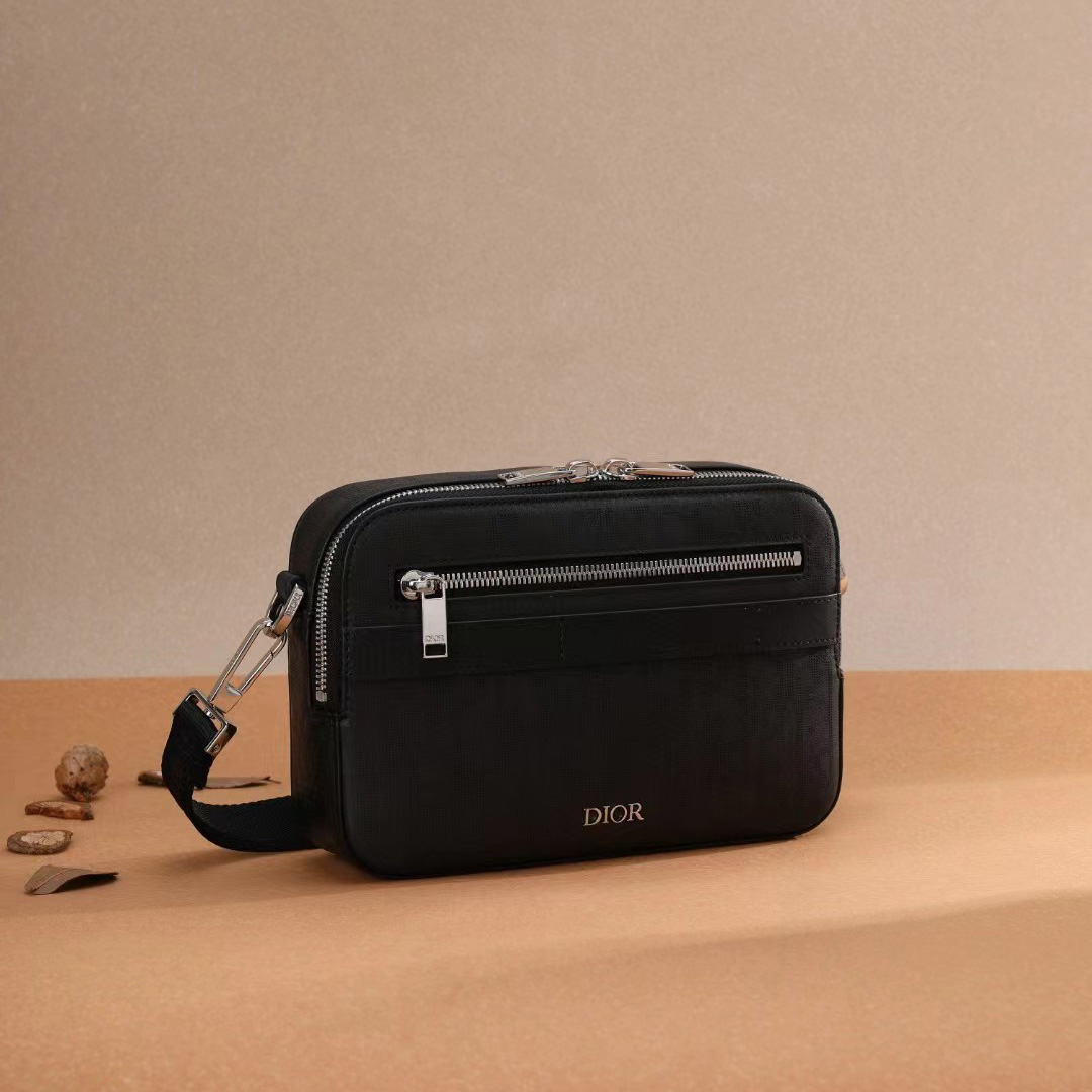 Dior Black Obique Galaxy Leather Safari Messenger Bag(22-15-6cm) - FashionPlug