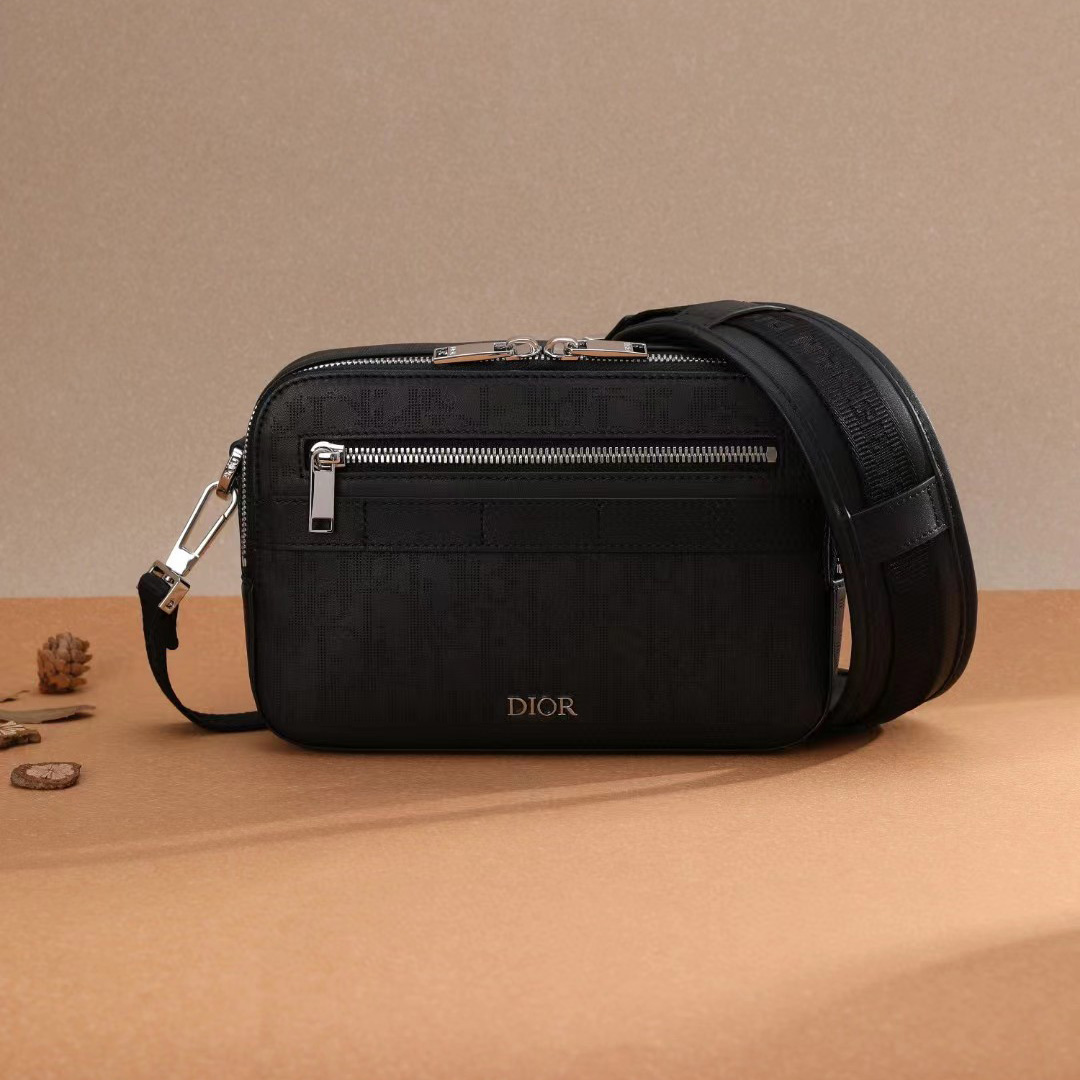 Dior Black Obique Galaxy Leather Safari Messenger Bag(22-15-6cm) - FashionPlug