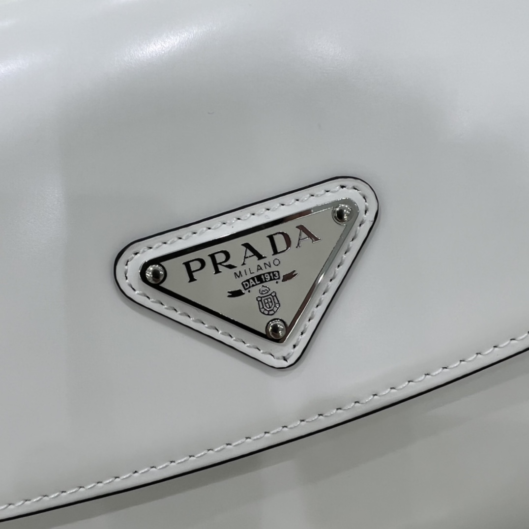 Prada Cleo Brushed Leather Shoulder Bag In White(24-19-6cm)   1BD303 - FashionPlug