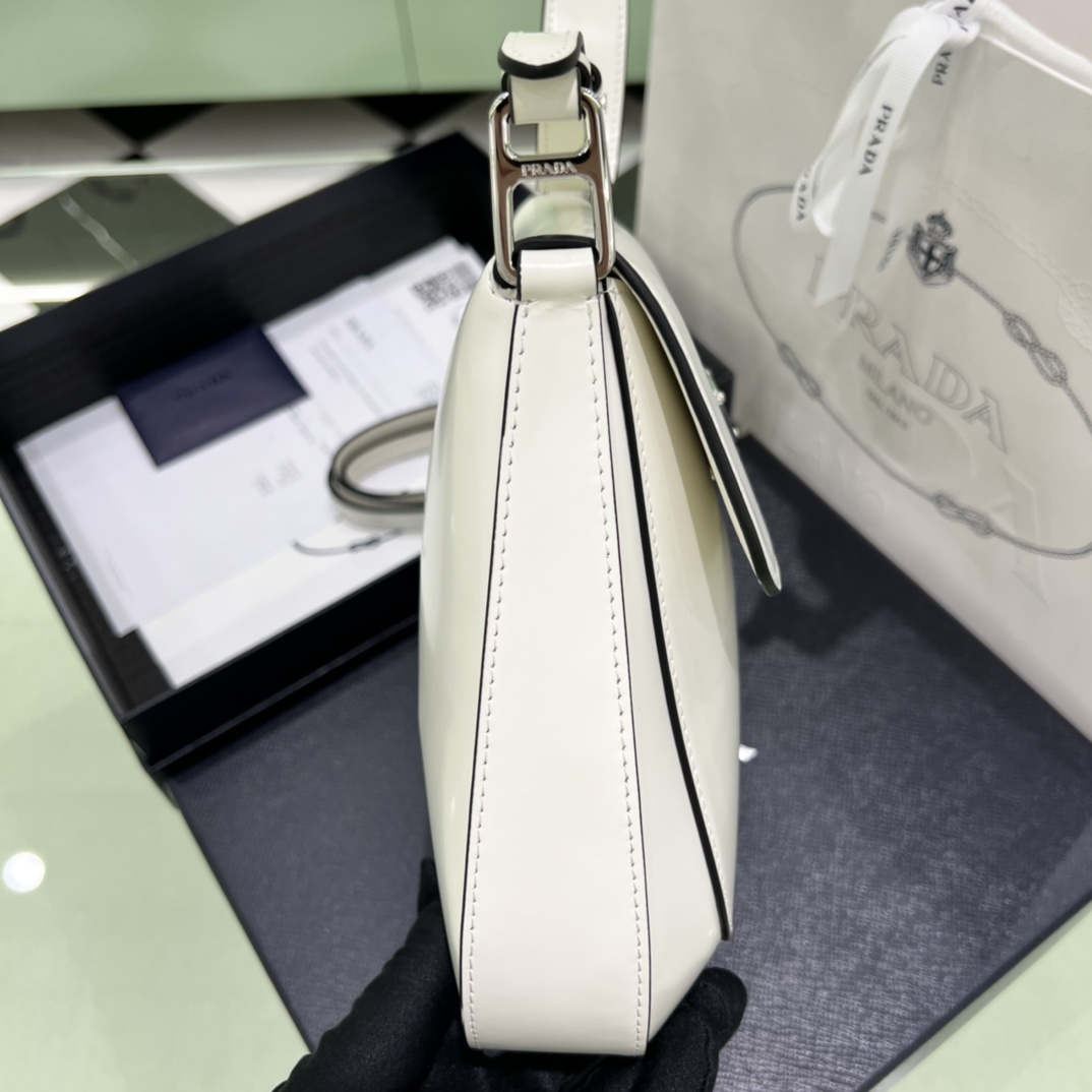 Prada Cleo Brushed Leather Shoulder Bag In White(24-19-6cm)   1BD303 - FashionPlug