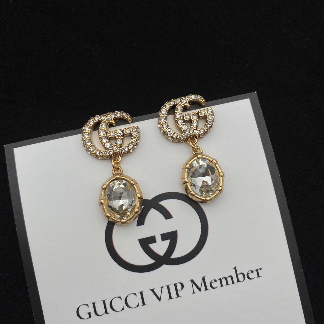 Gucci  Double G Earrings With Crystals - FashionPlug