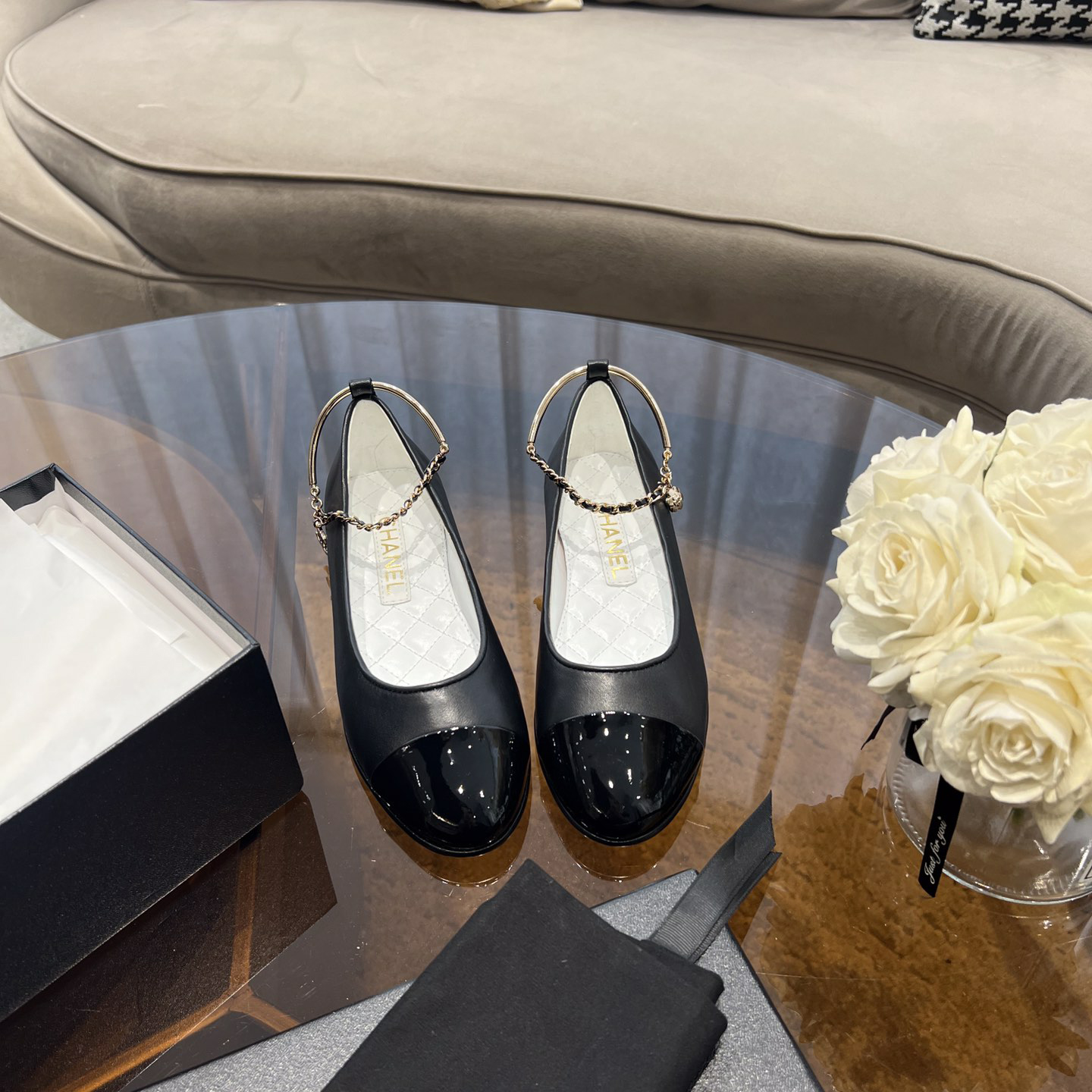 Dior Lambskin & Patent Calfskin Black Ballerinas - FashionPlug