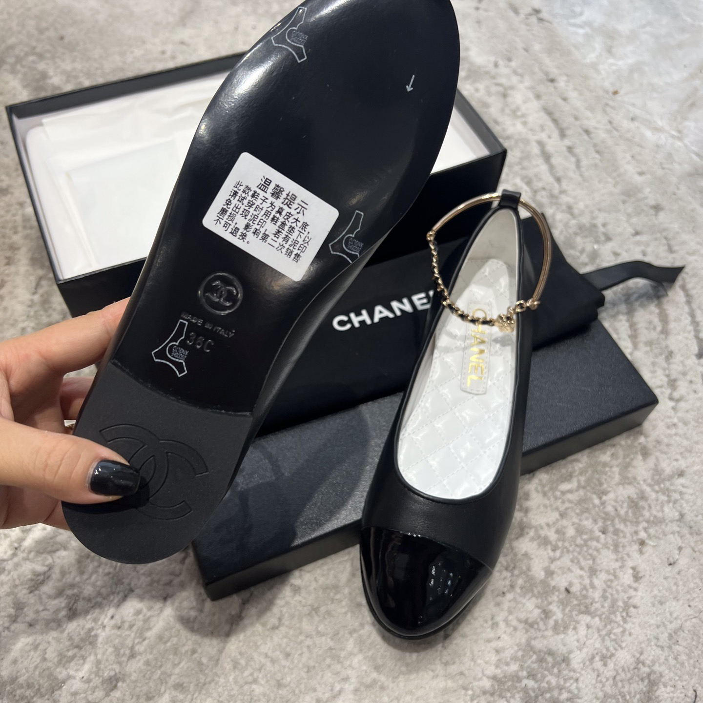 Dior Lambskin & Patent Calfskin Black Ballerinas - FashionPlug