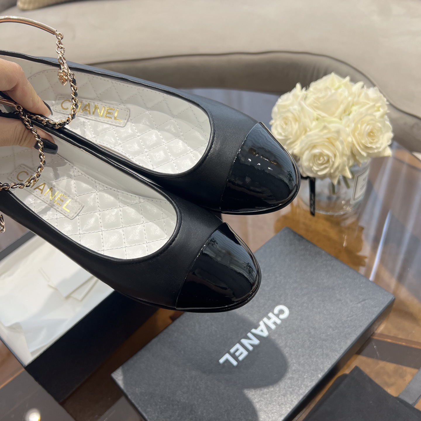 Dior Lambskin & Patent Calfskin Black Ballerinas - FashionPlug