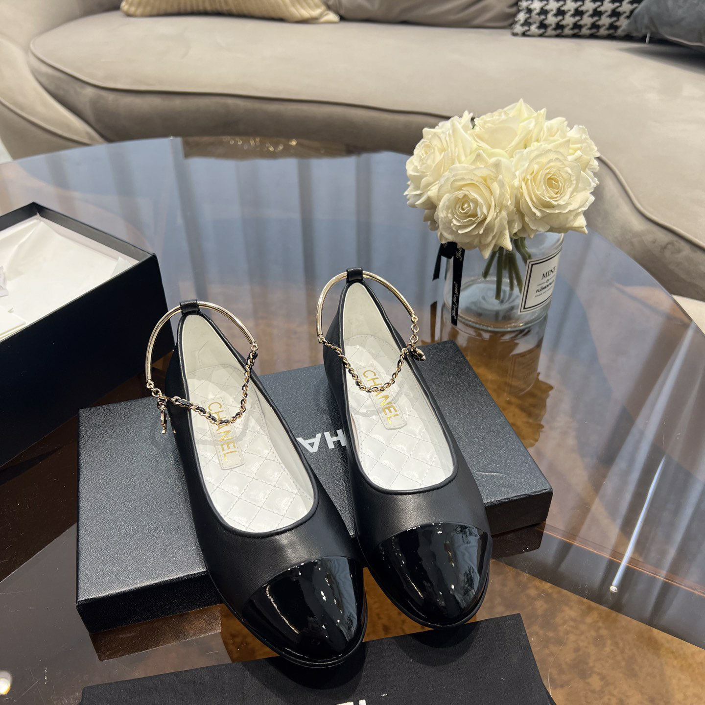 Dior Lambskin & Patent Calfskin Black Ballerinas - FashionPlug