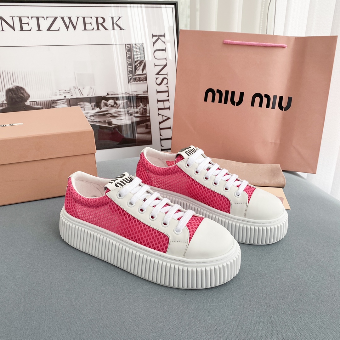Miu Miu Mesh Flatform Sneakers - FashionPlug