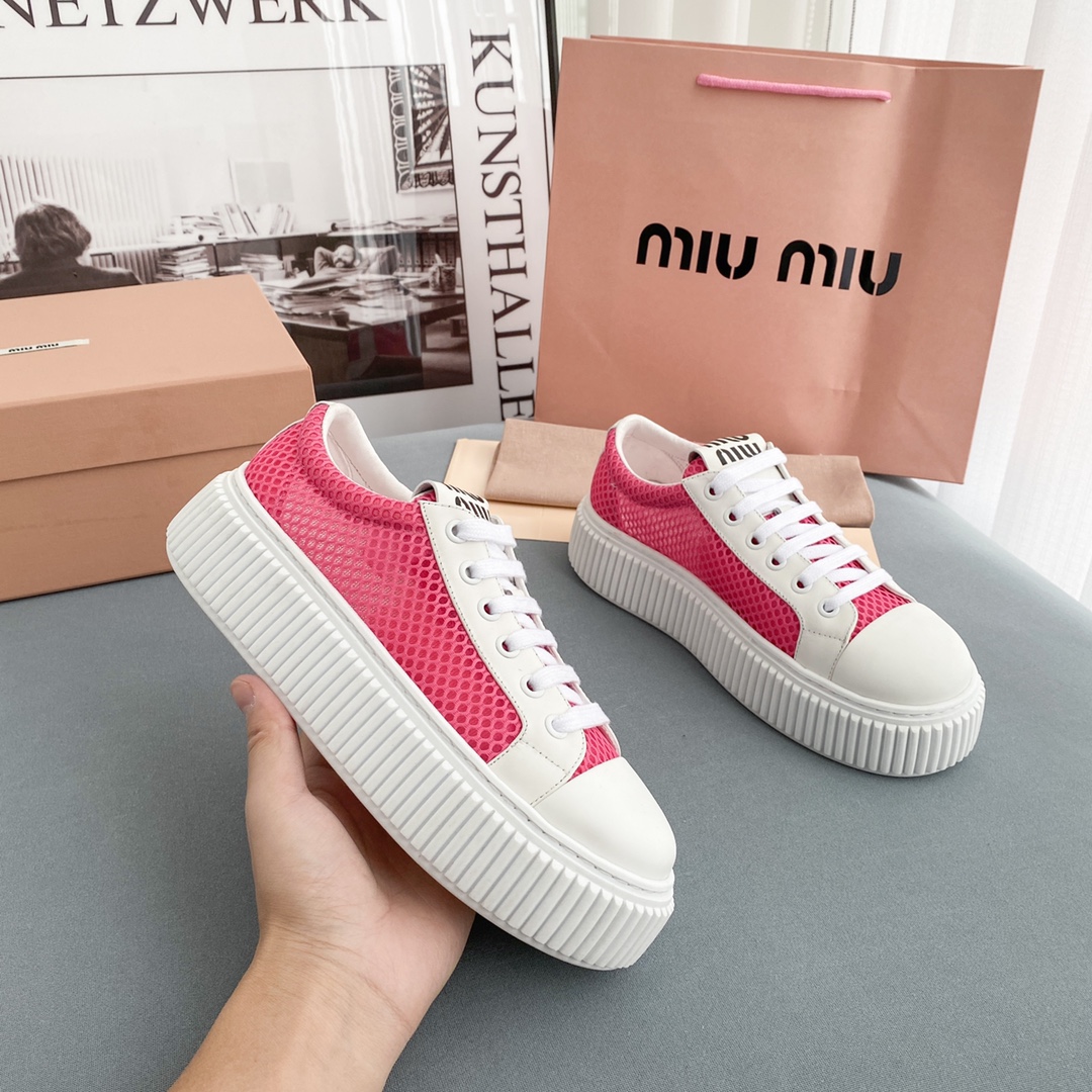 Miu Miu Mesh Flatform Sneakers - FashionPlug