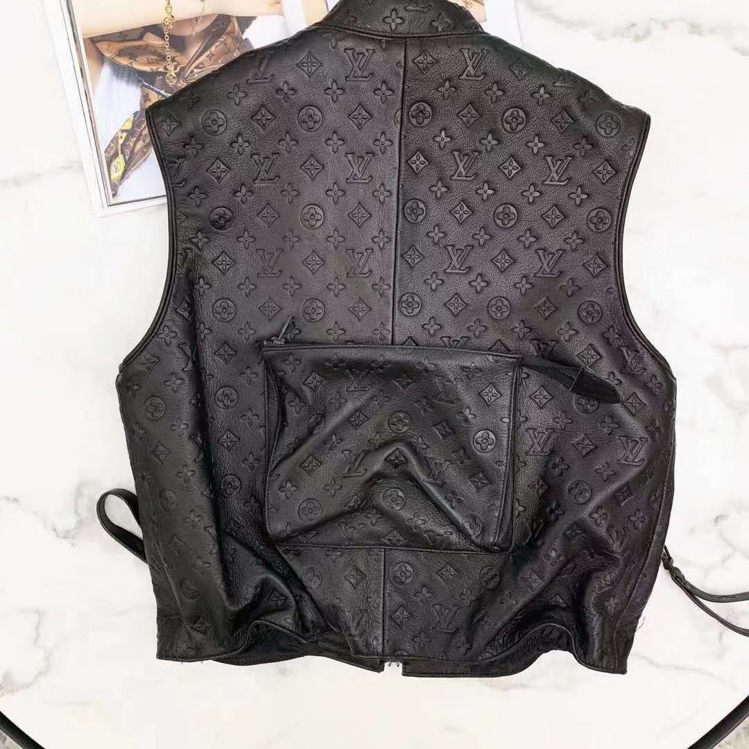 Louis Vuitton Black Monogram Leather Vest - FashionPlug