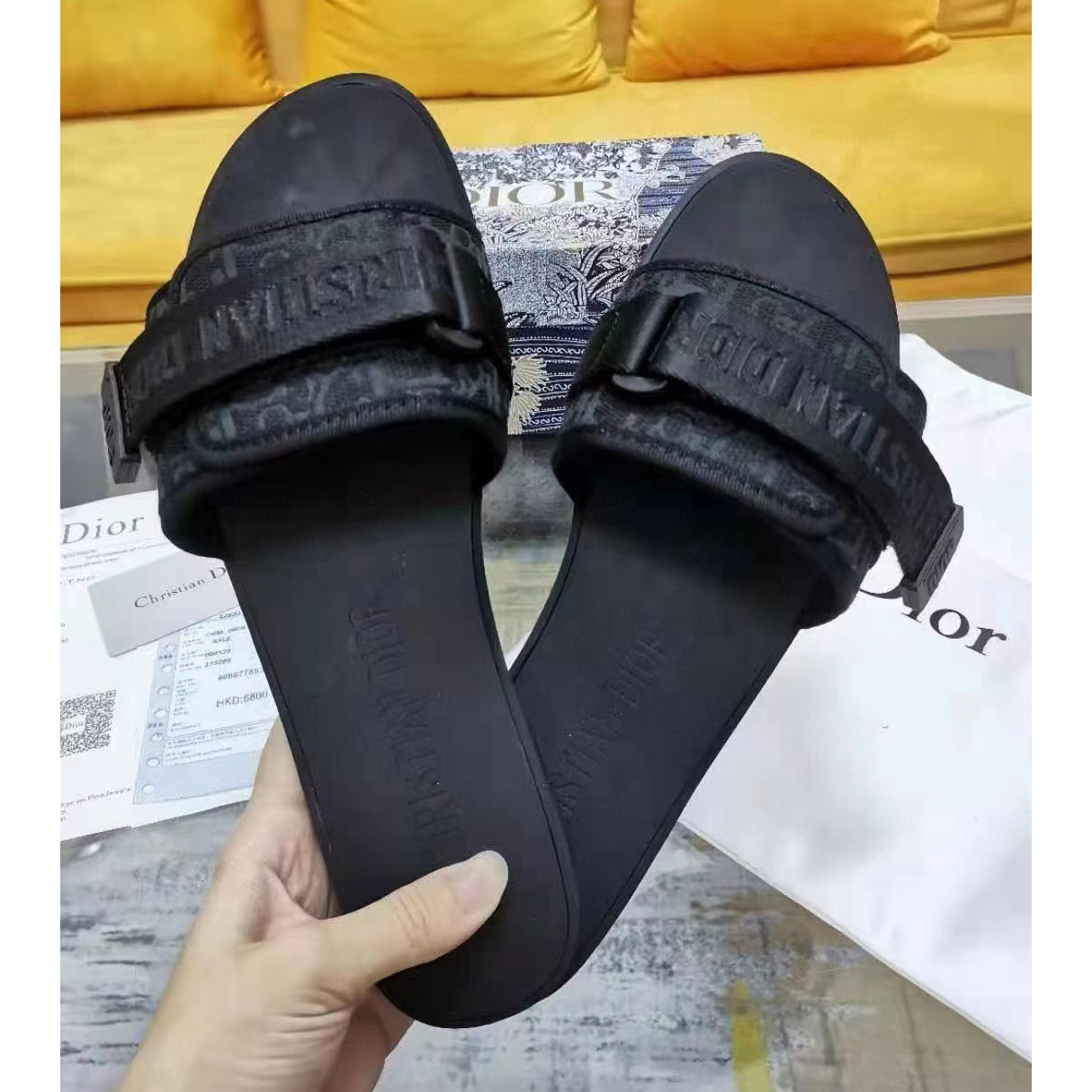 Dior Uber Black Dior Oblique Technical Fabric Slide - FashionPlug