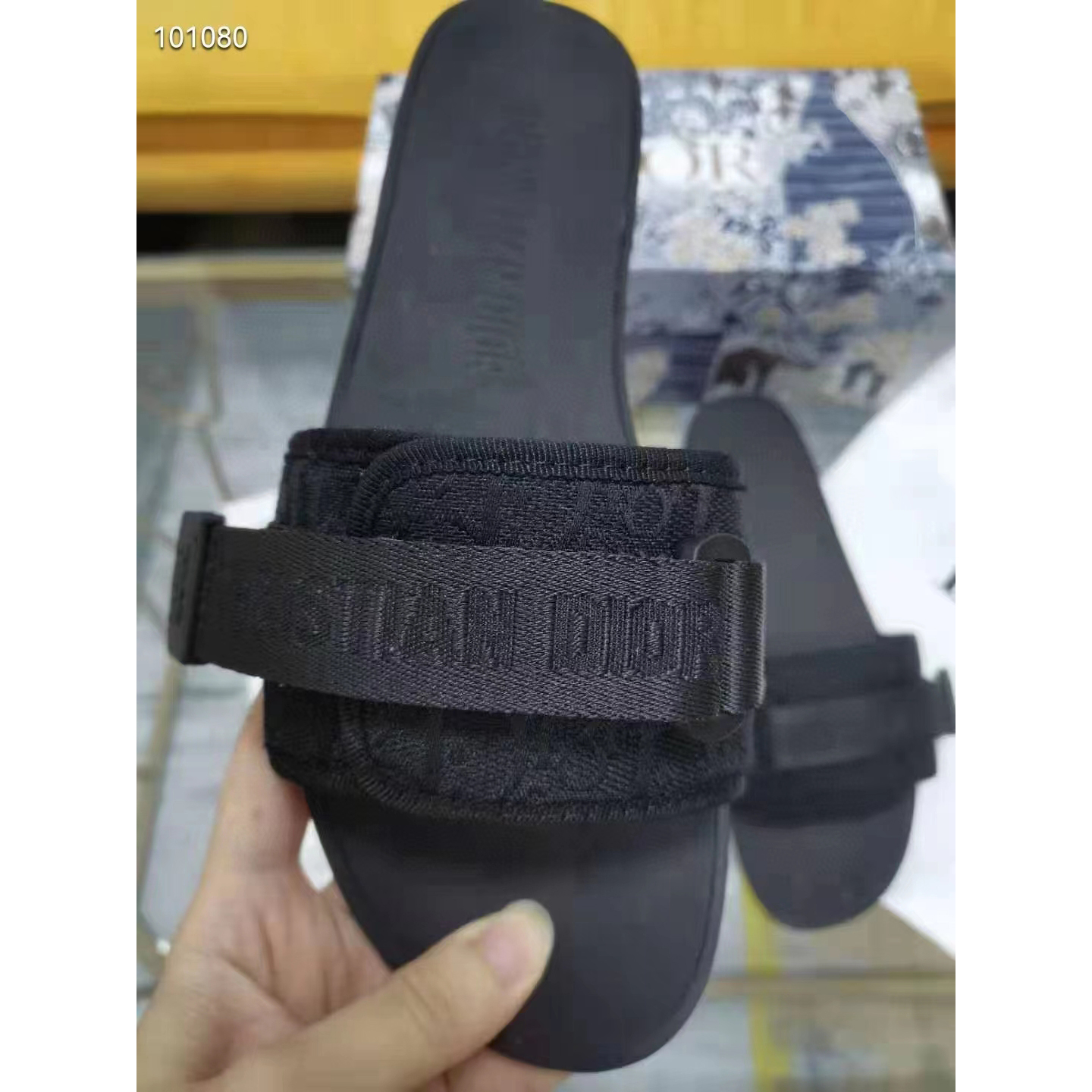 Dior Uber Black Dior Oblique Technical Fabric Slide - FashionPlug