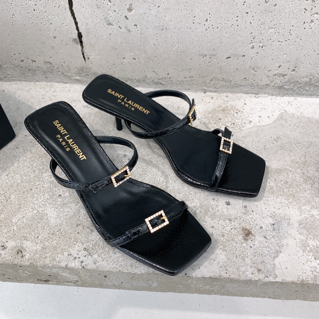 Saint Laurent Nuit Mules In Lacquered Ayers - FashionPlug