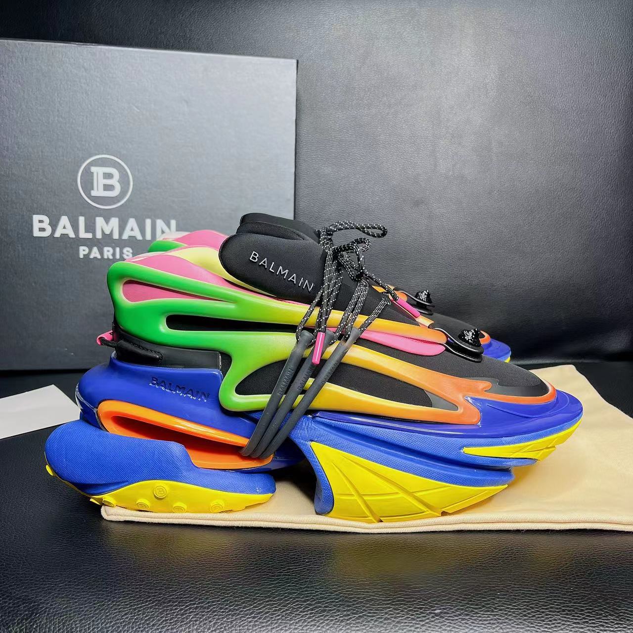 Balmain Multicolor Neoprene And Leather Unicorn Low-Top Sneakers - FashionPlug