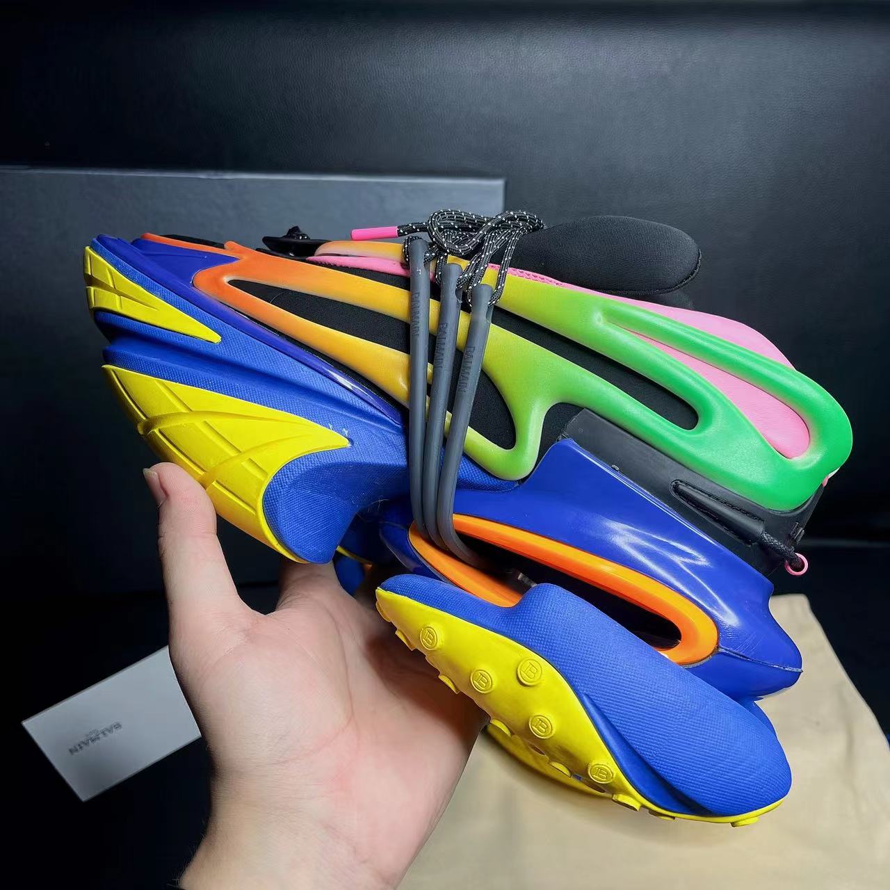 Balmain Multicolor Neoprene And Leather Unicorn Low-Top Sneakers - FashionPlug