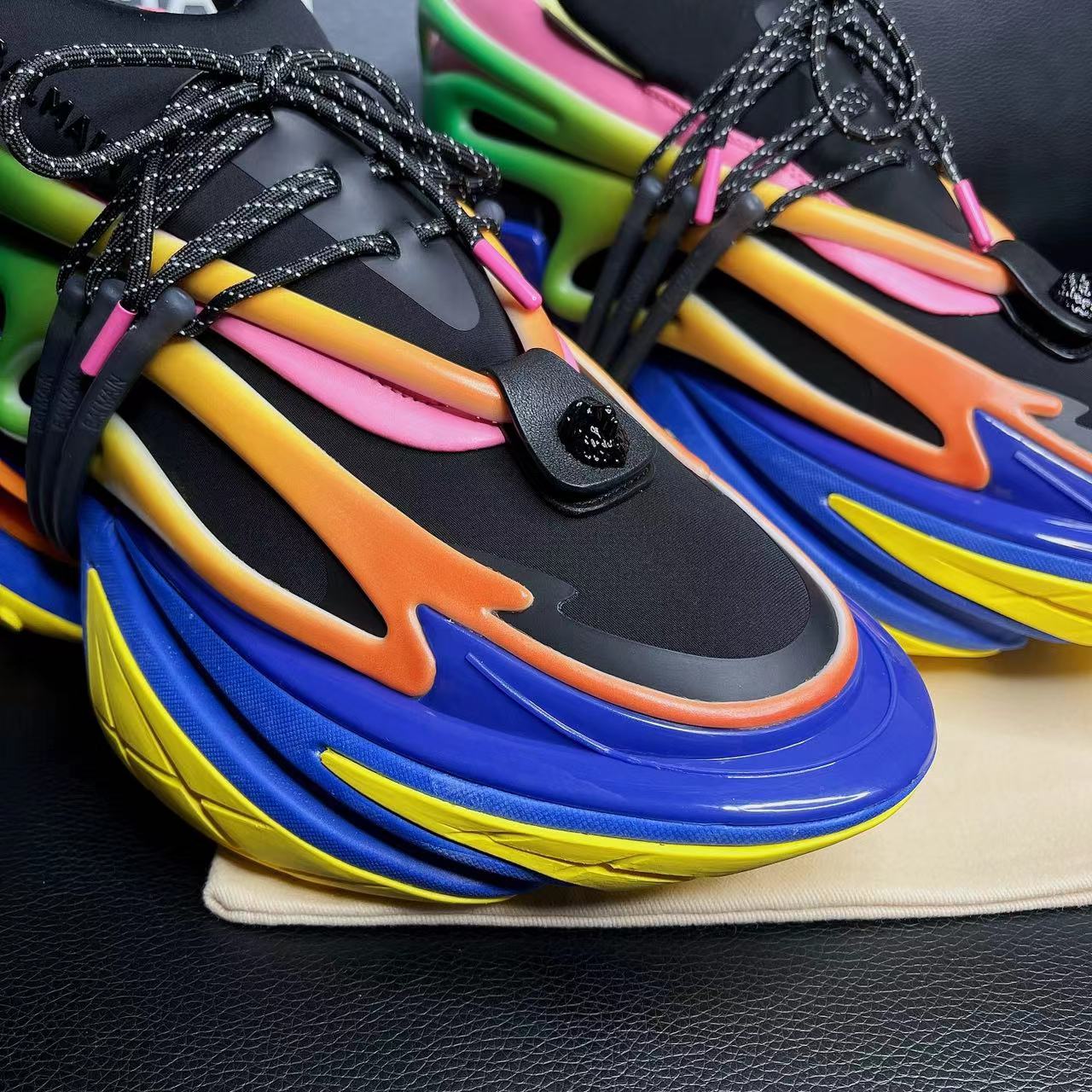 Balmain Multicolor Neoprene And Leather Unicorn Low-Top Sneakers - FashionPlug