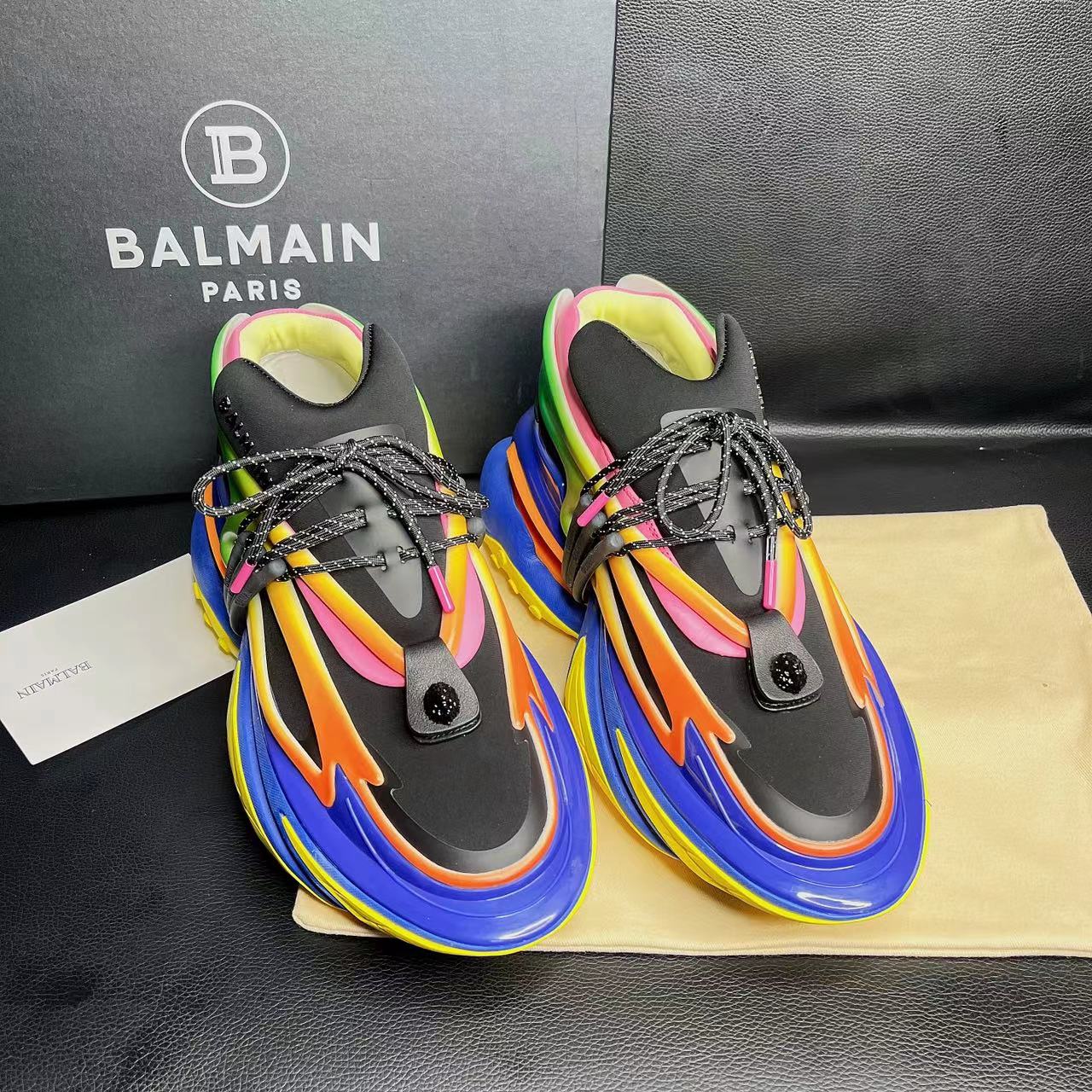 Balmain Multicolor Neoprene And Leather Unicorn Low-Top Sneakers - FashionPlug