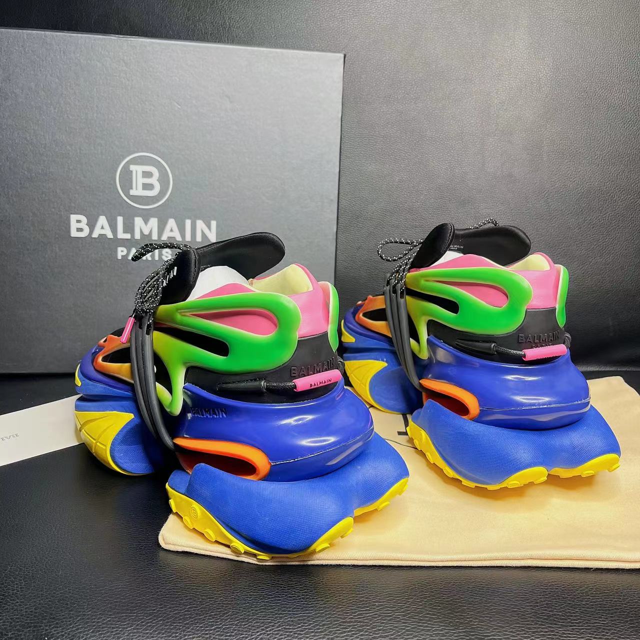 Balmain Multicolor Neoprene And Leather Unicorn Low-Top Sneakers - FashionPlug